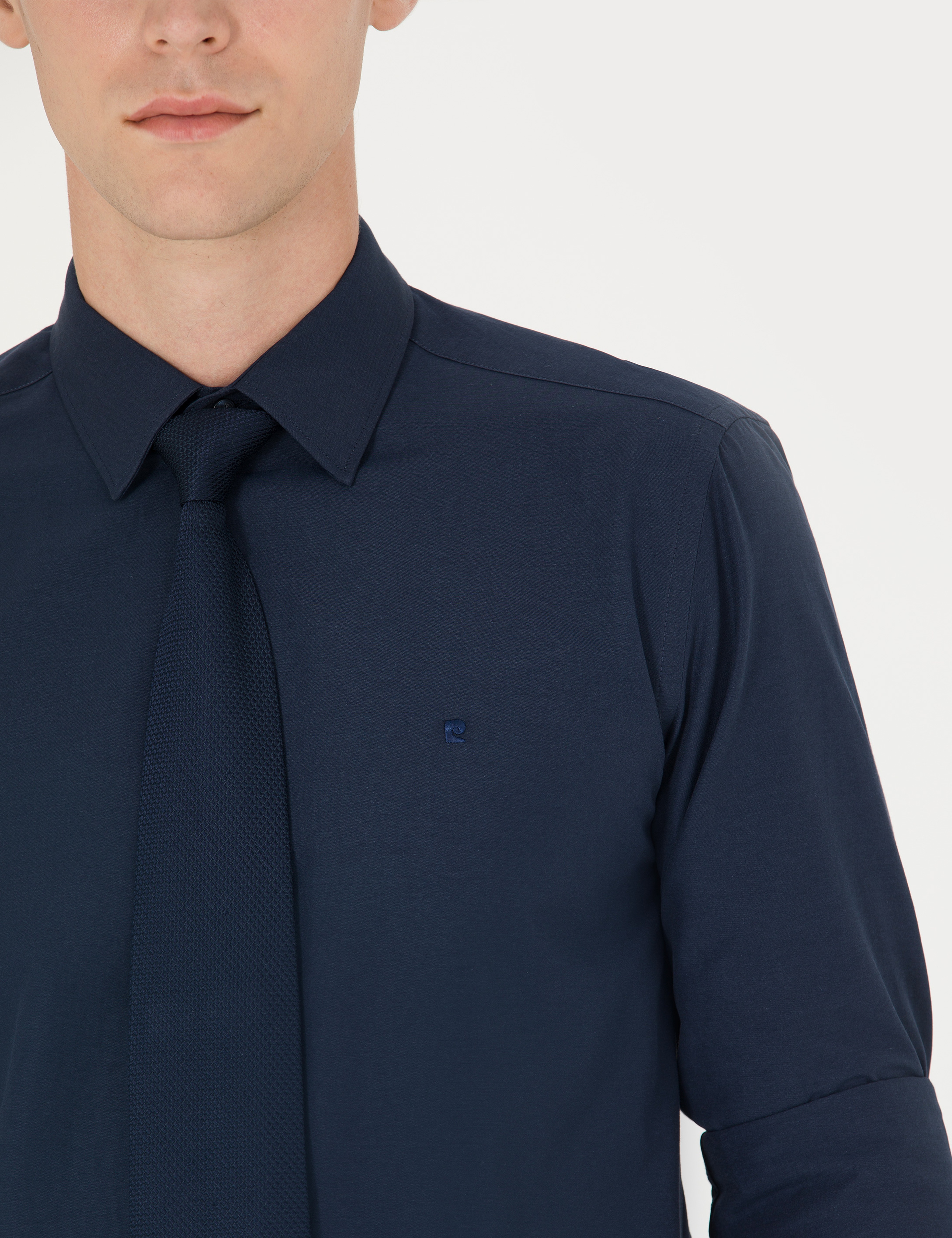 Lacivert Slim Fit Uzun Kollu Klasik Gömlek - Image 7