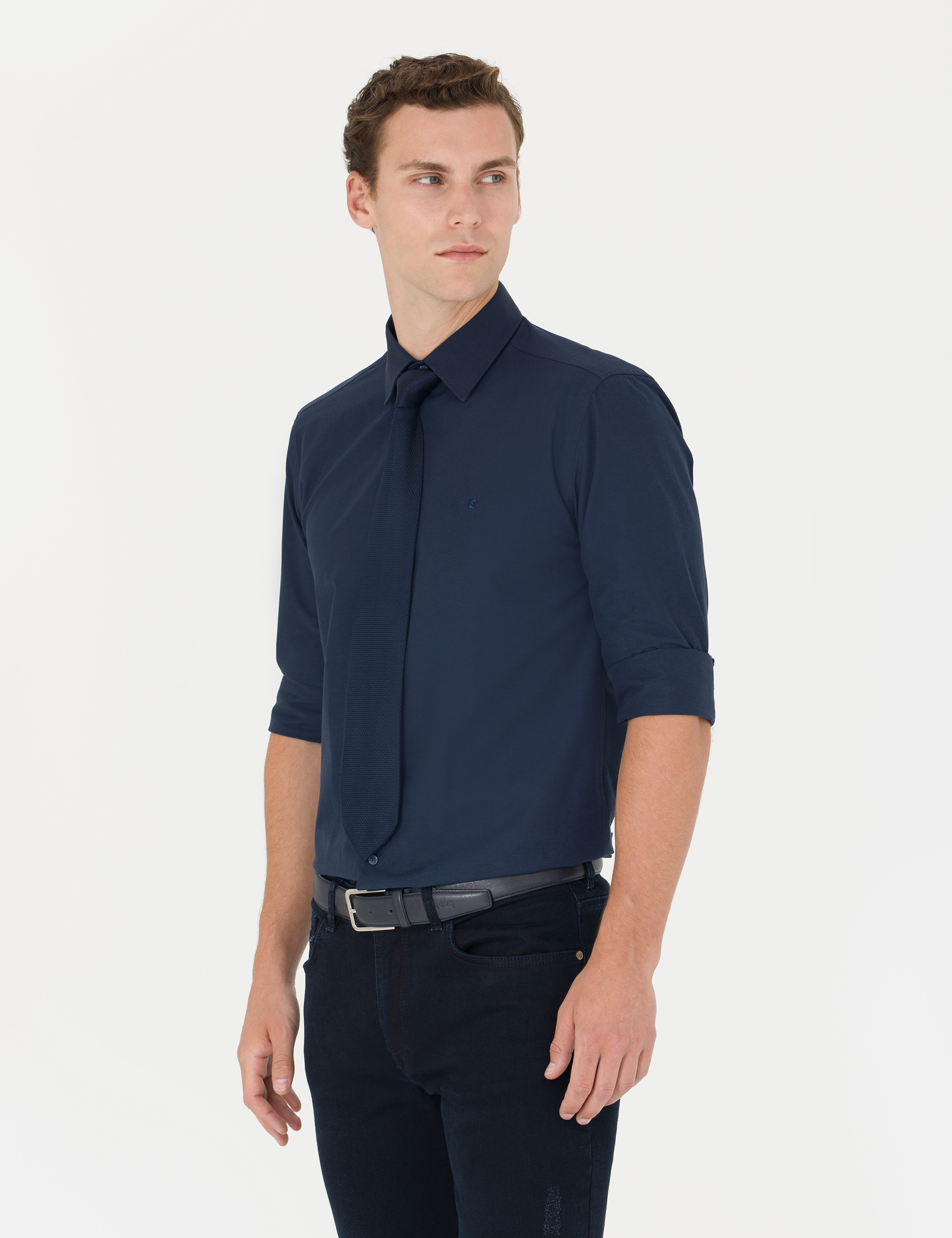 Lacivert Slim Fit Uzun Kollu Klasik Gömlek