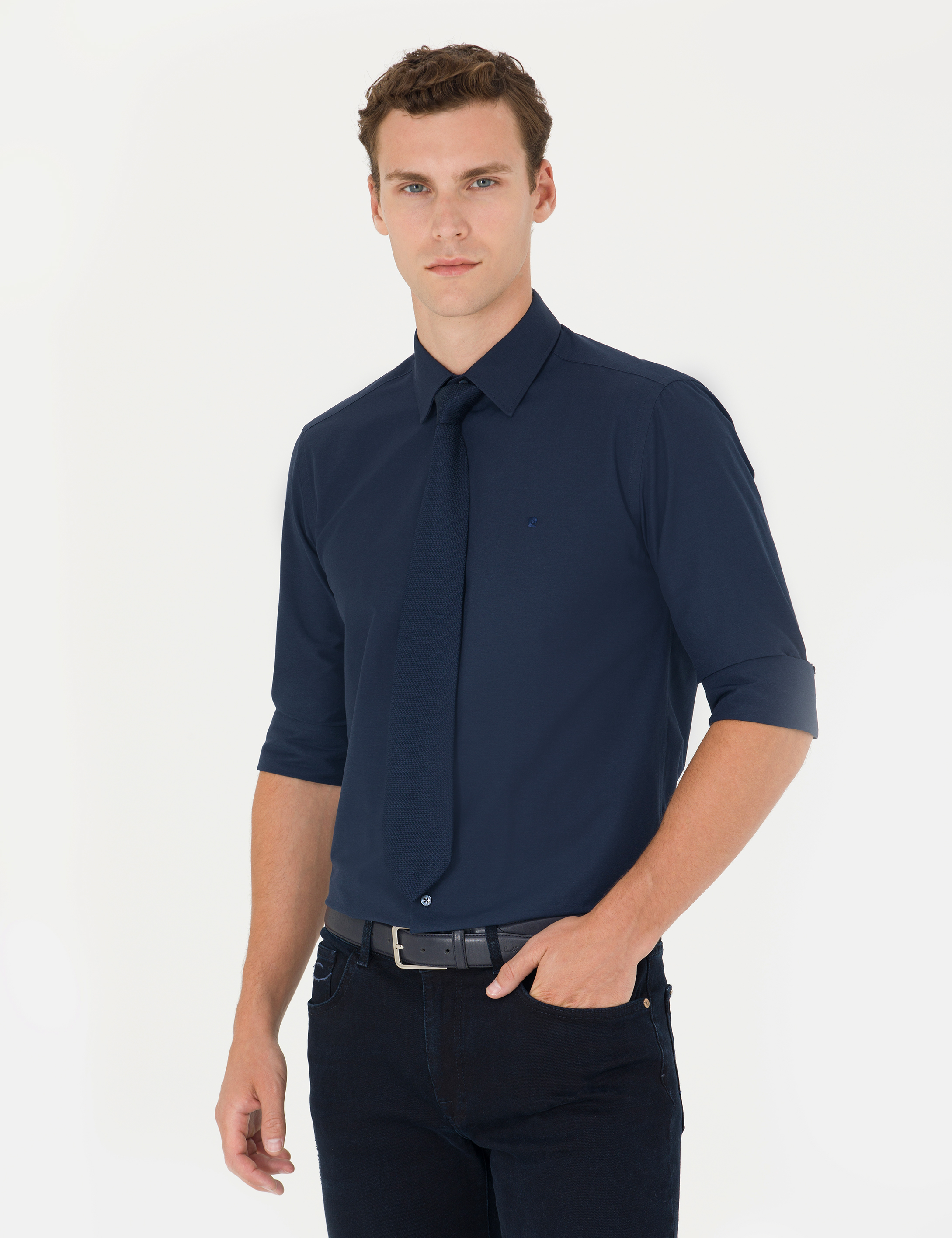 Lacivert Slim Fit Uzun Kollu Klasik Gömlek