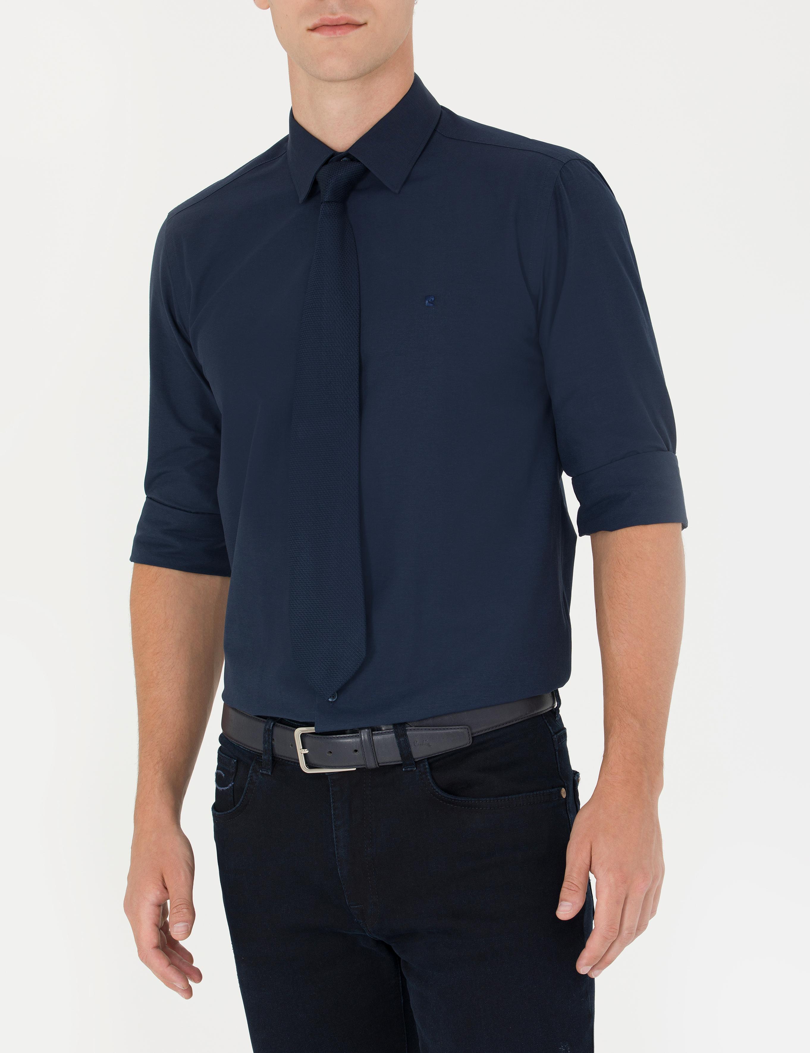 Lacivert Slim Fit Uzun Kollu Klasik Gömlek