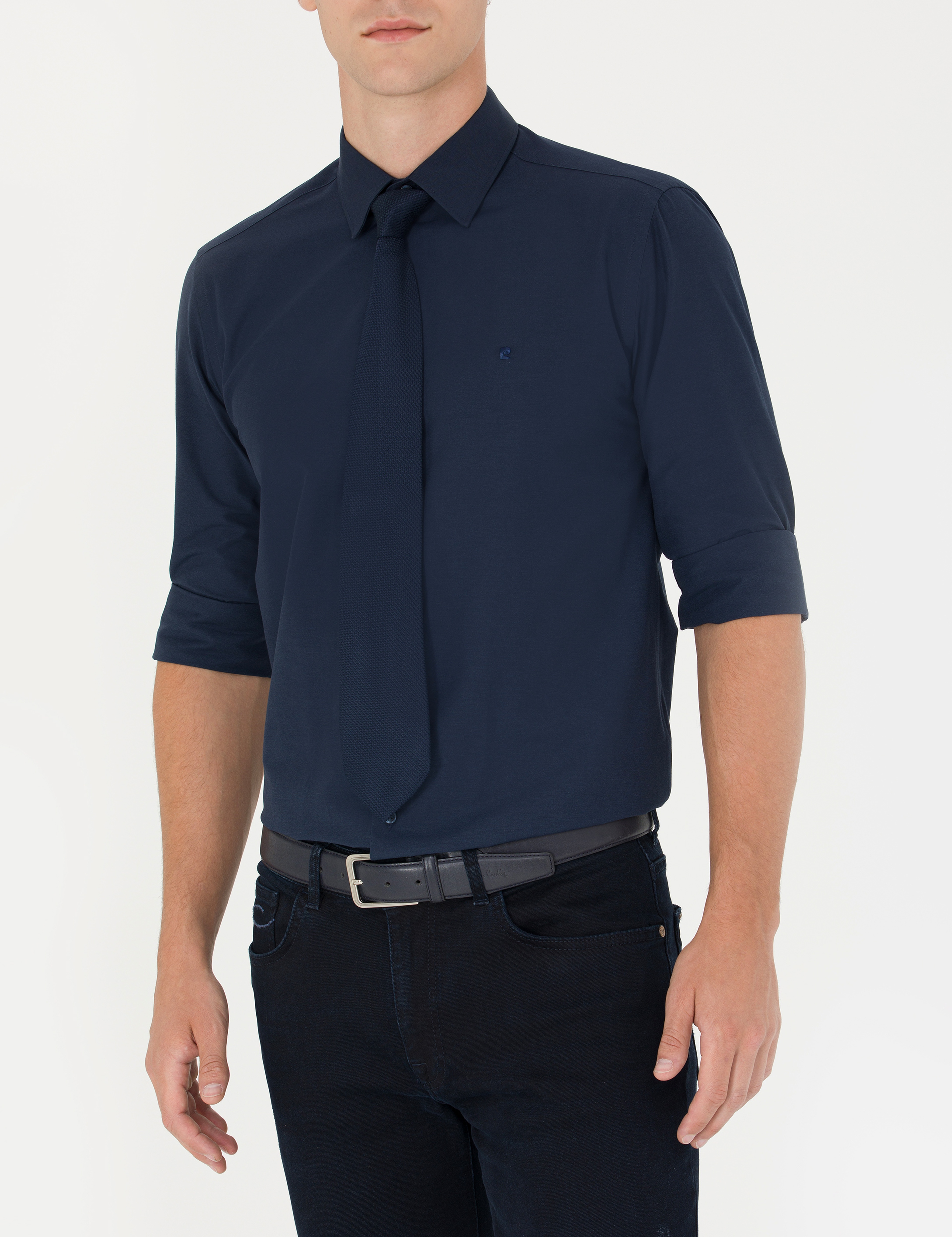 Lacivert Slim Fit Uzun Kollu Klasik Gömlek - Image 6