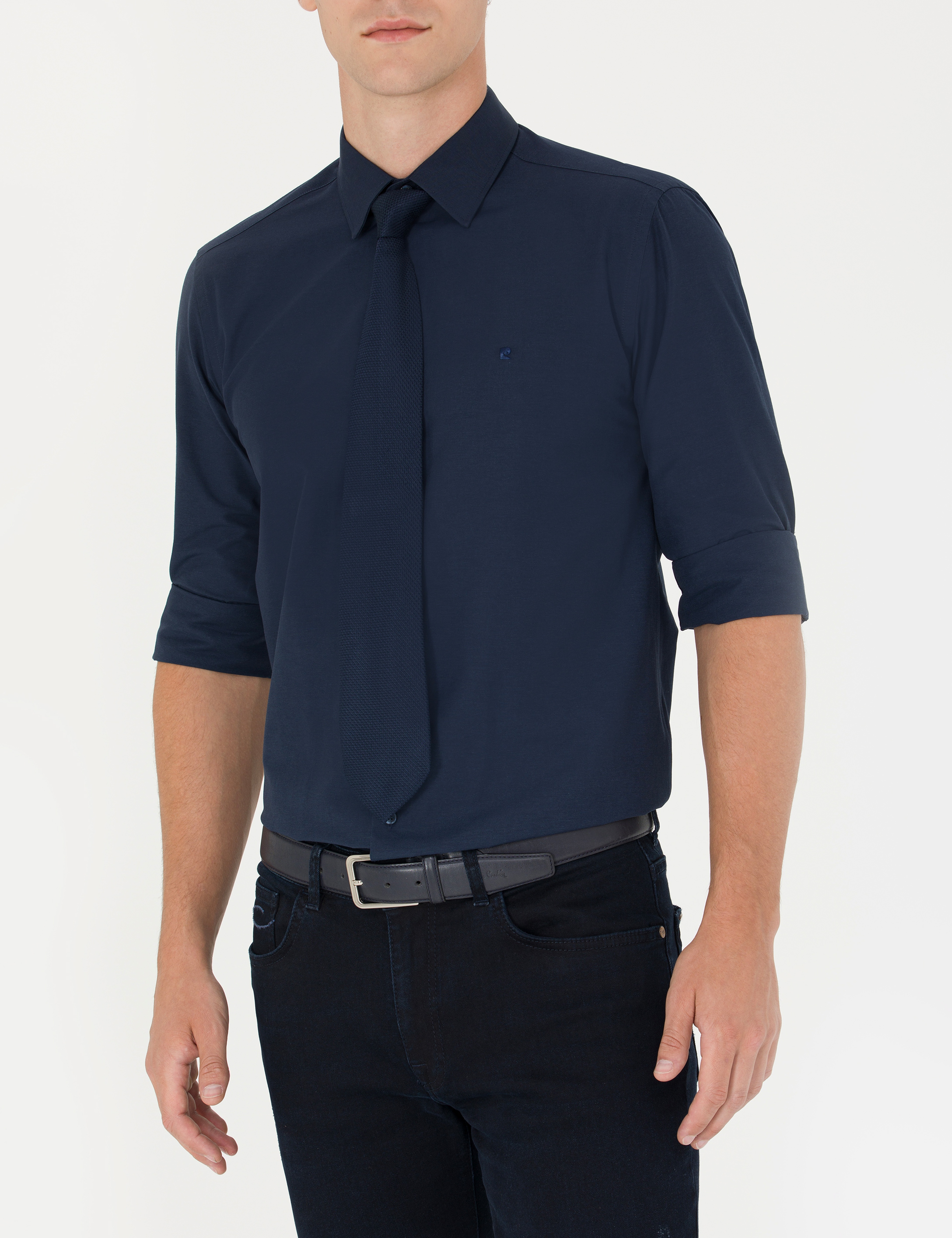 Lacivert Slim Fit Uzun Kollu Klasik Gömlek