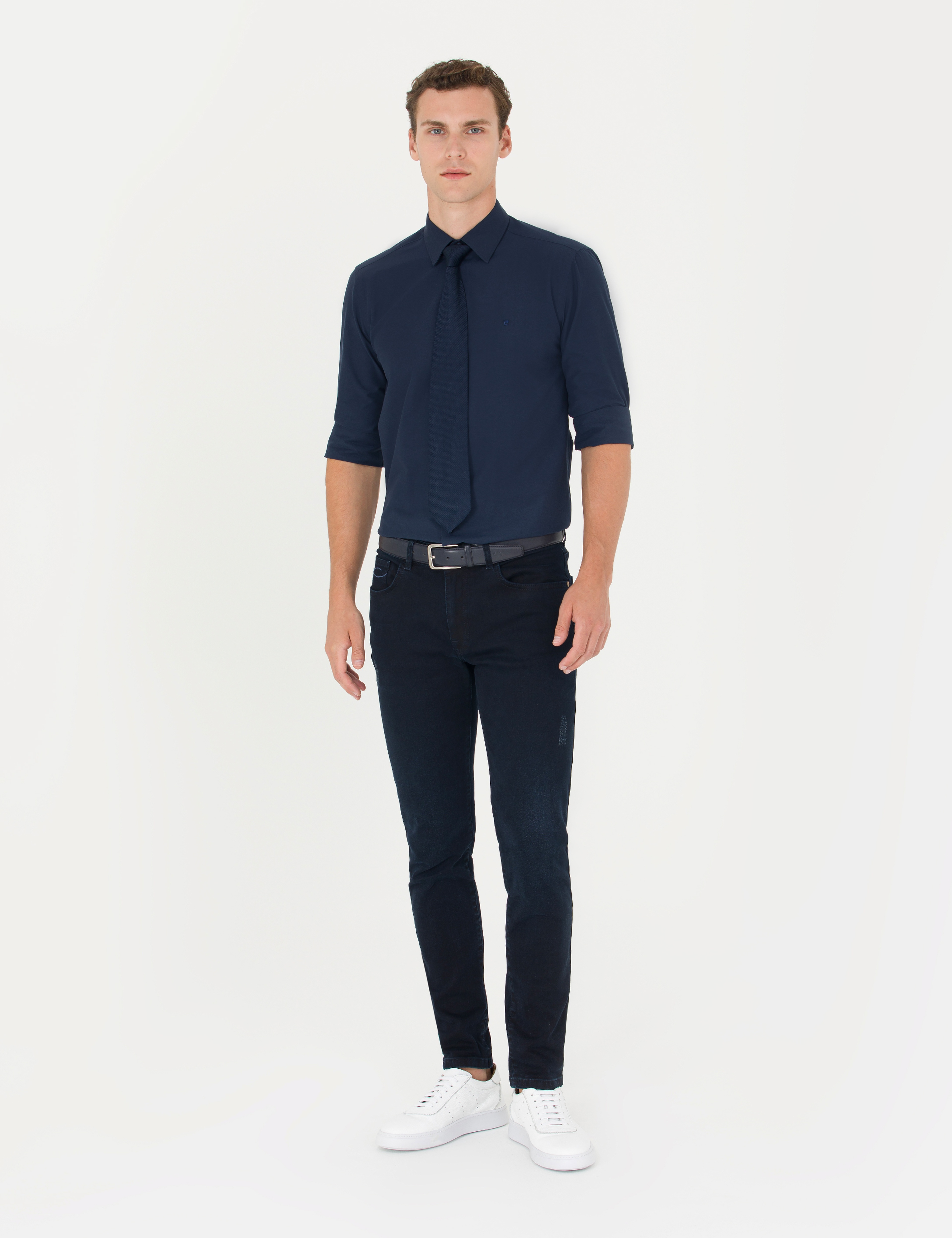 Lacivert Slim Fit Uzun Kollu Klasik Gömlek