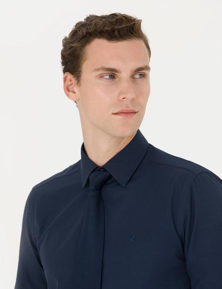 Lacivert Slim Fit Uzun Kollu Klasik Gömlek - 50275816015