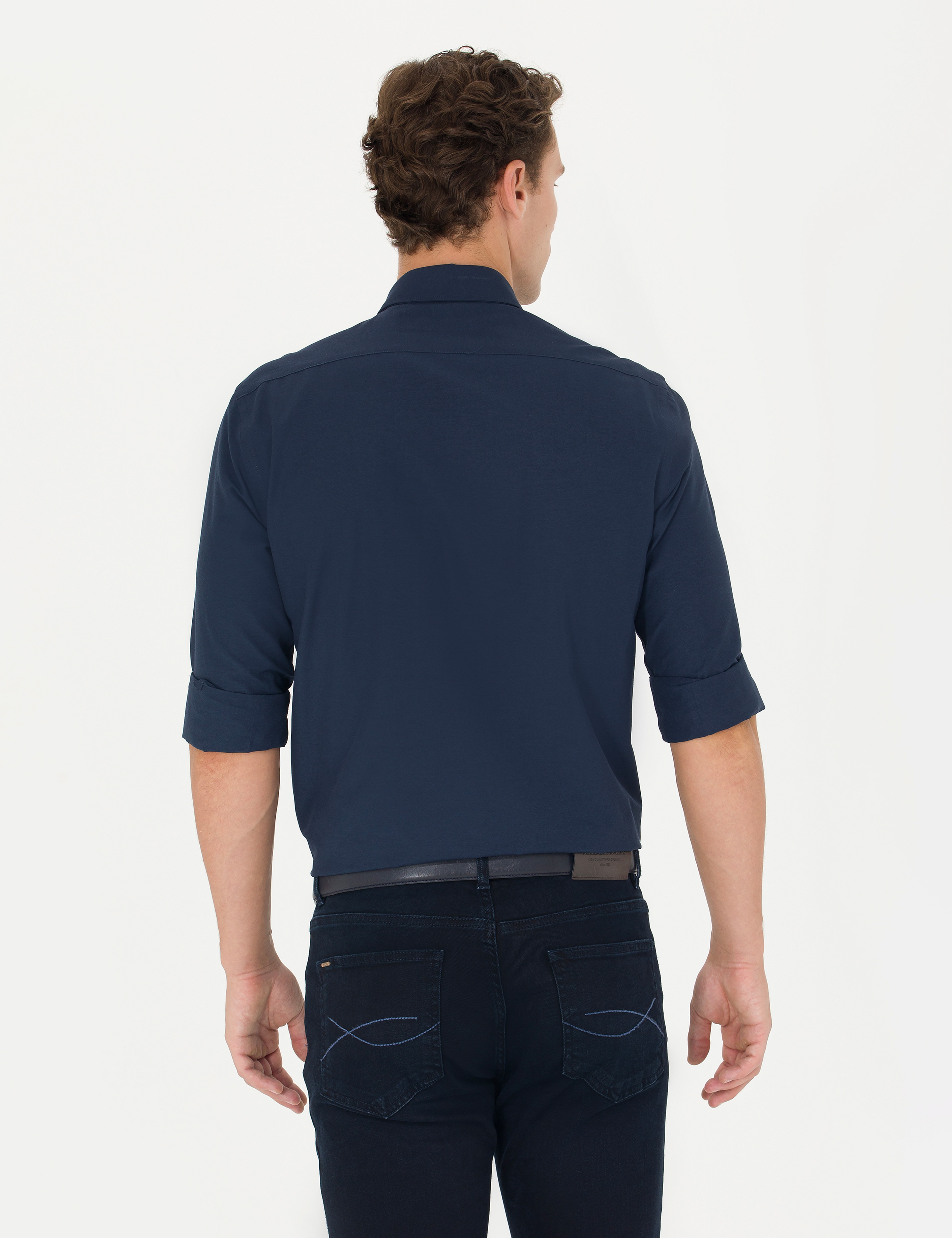 Lacivert Slim Fit Uzun Kollu Klasik Gömlek - Image 5