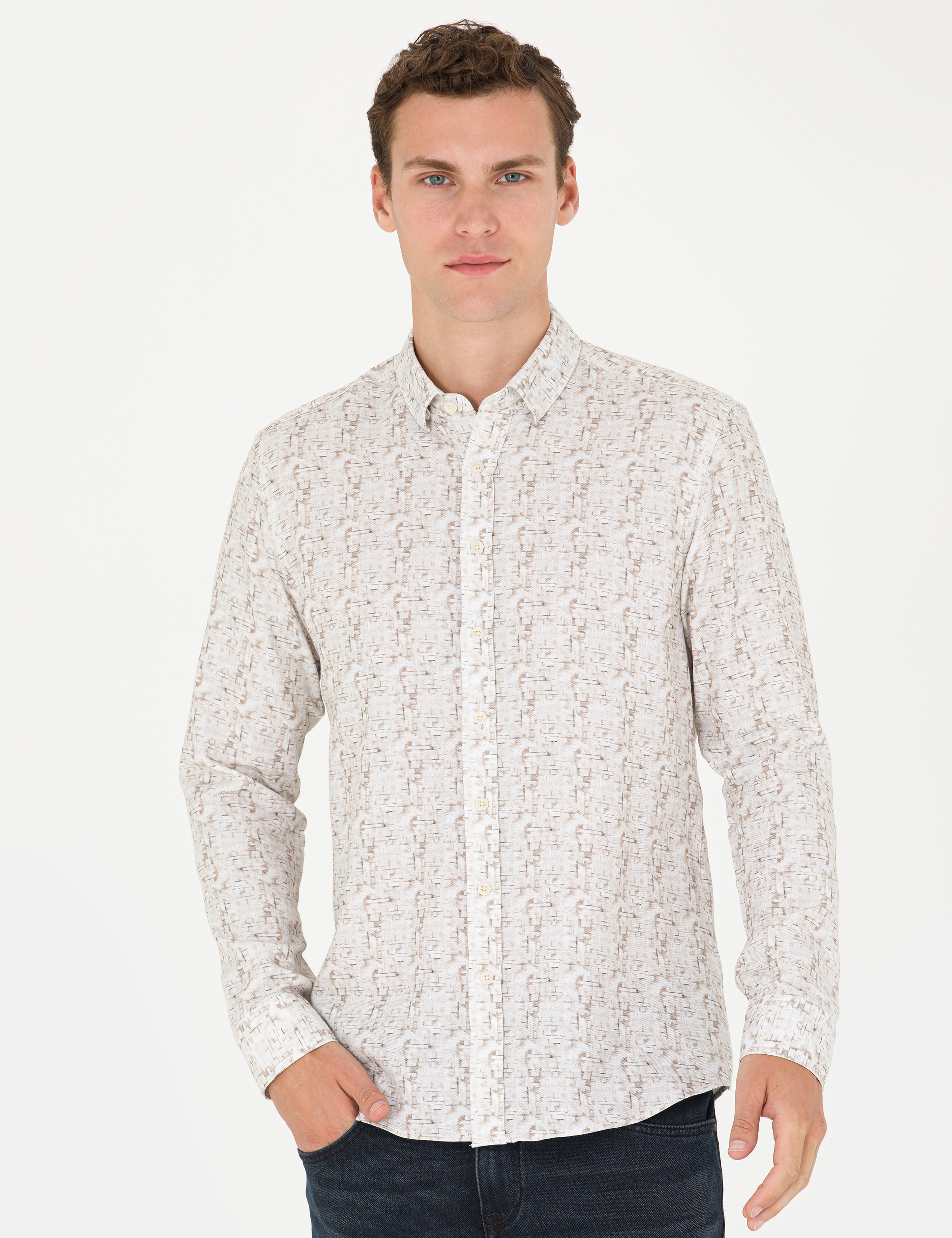 Haki Slim Fit Uzun Kollu Gömlek - Image 3