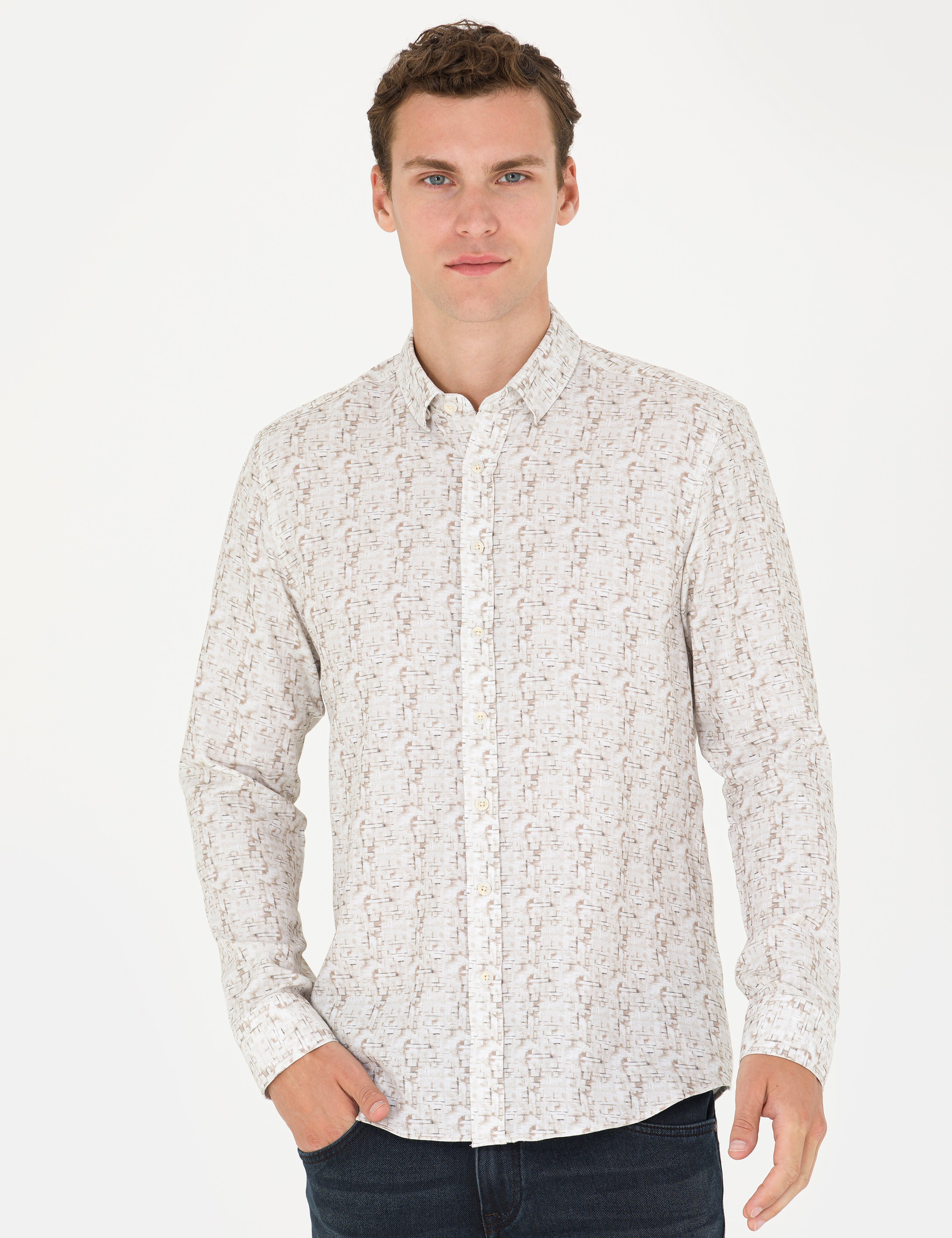 Haki Slim Fit Uzun Kollu Gömlek