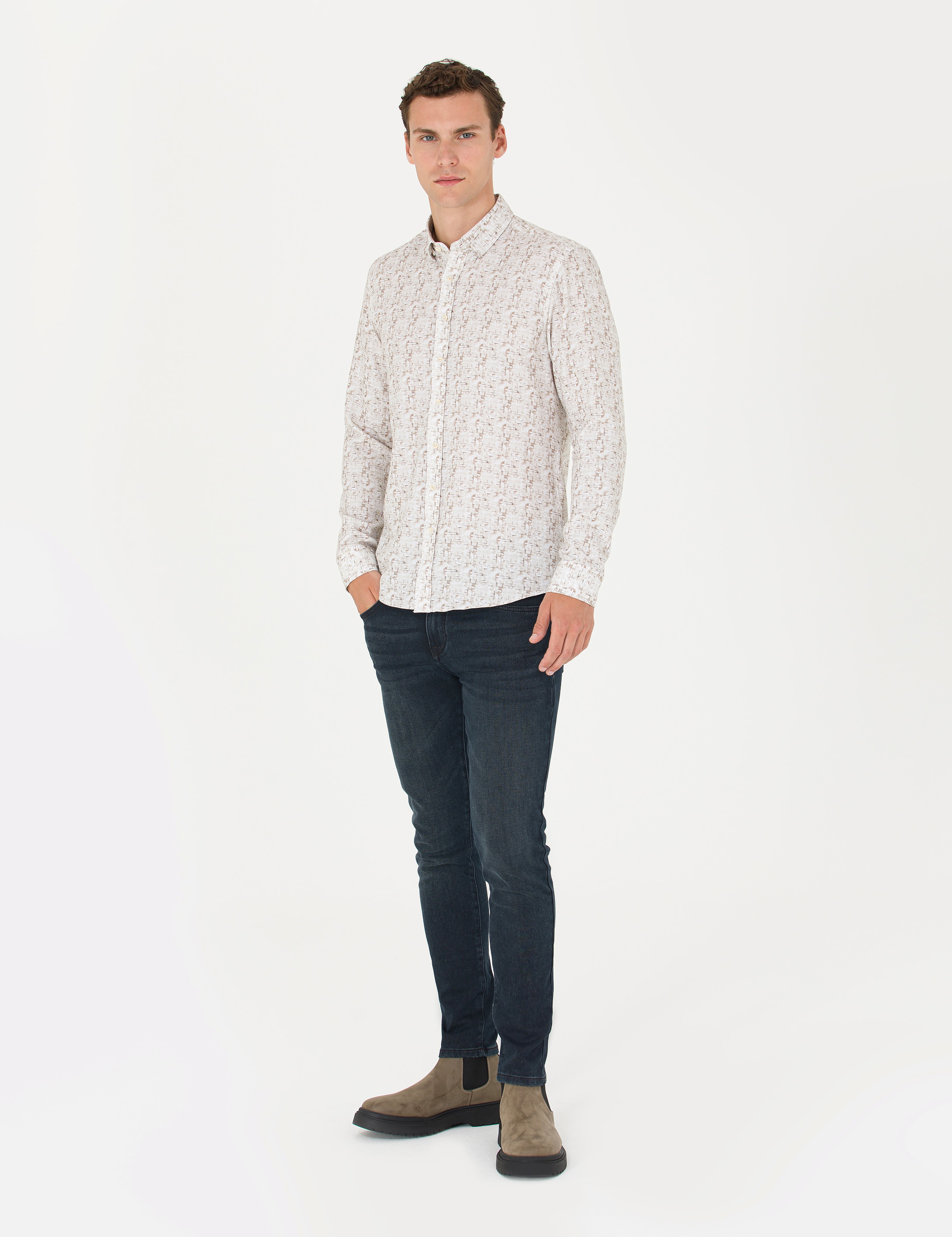 Haki Slim Fit Uzun Kollu Gömlek - Image 4