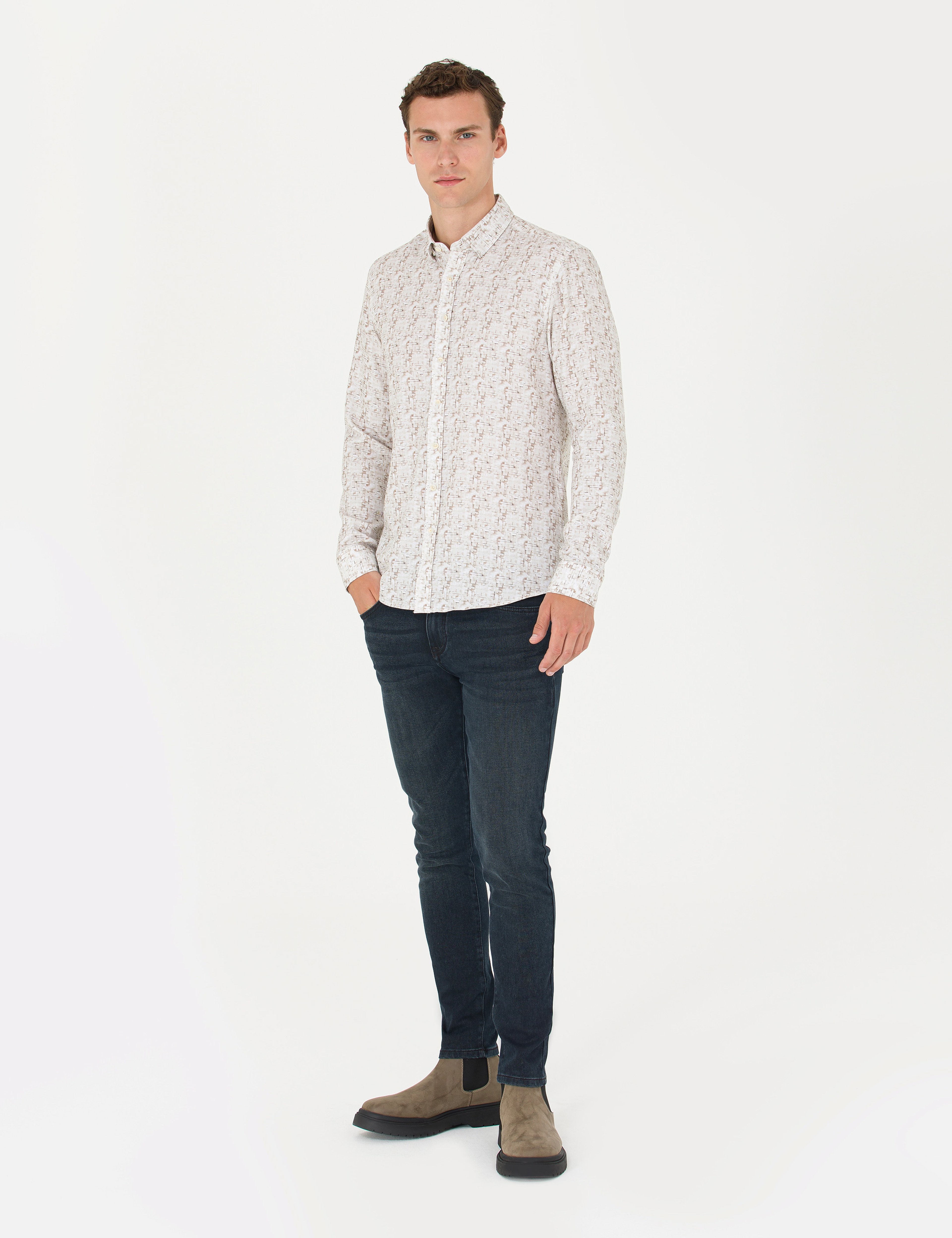 Haki Slim Fit Uzun Kollu Gömlek