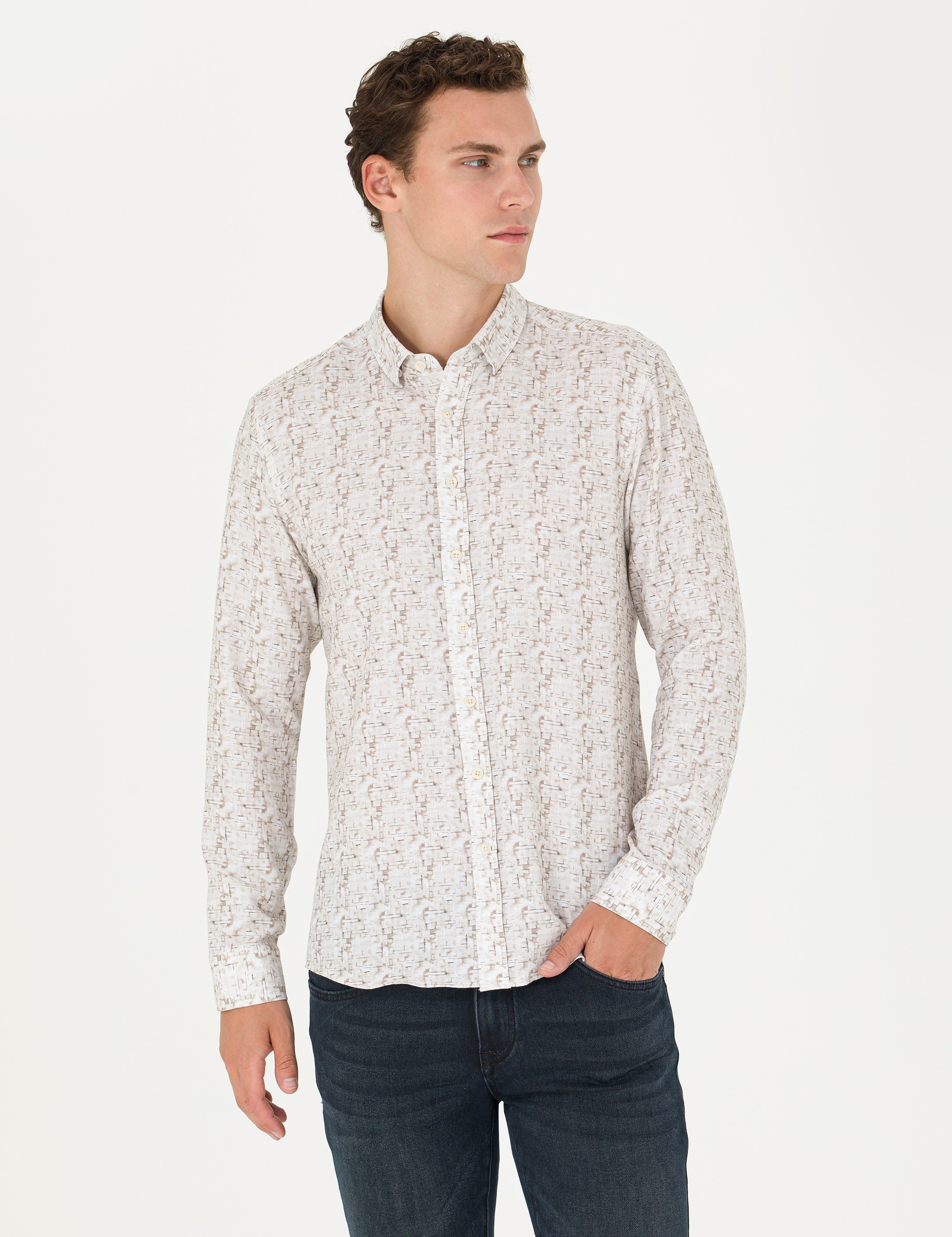 Haki Slim Fit Uzun Kollu Gömlek - Image 1