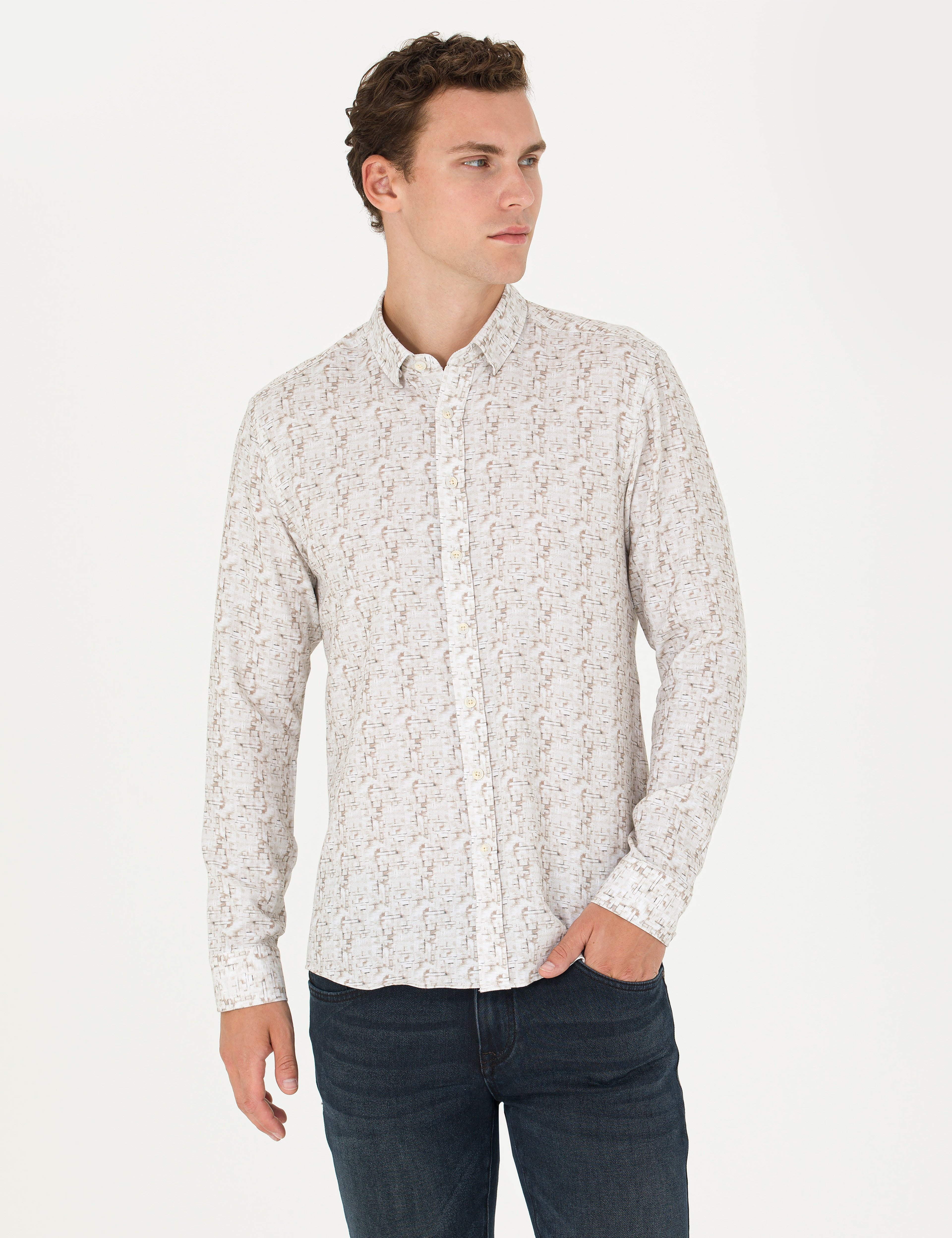 Haki Slim Fit Uzun Kollu Gömlek