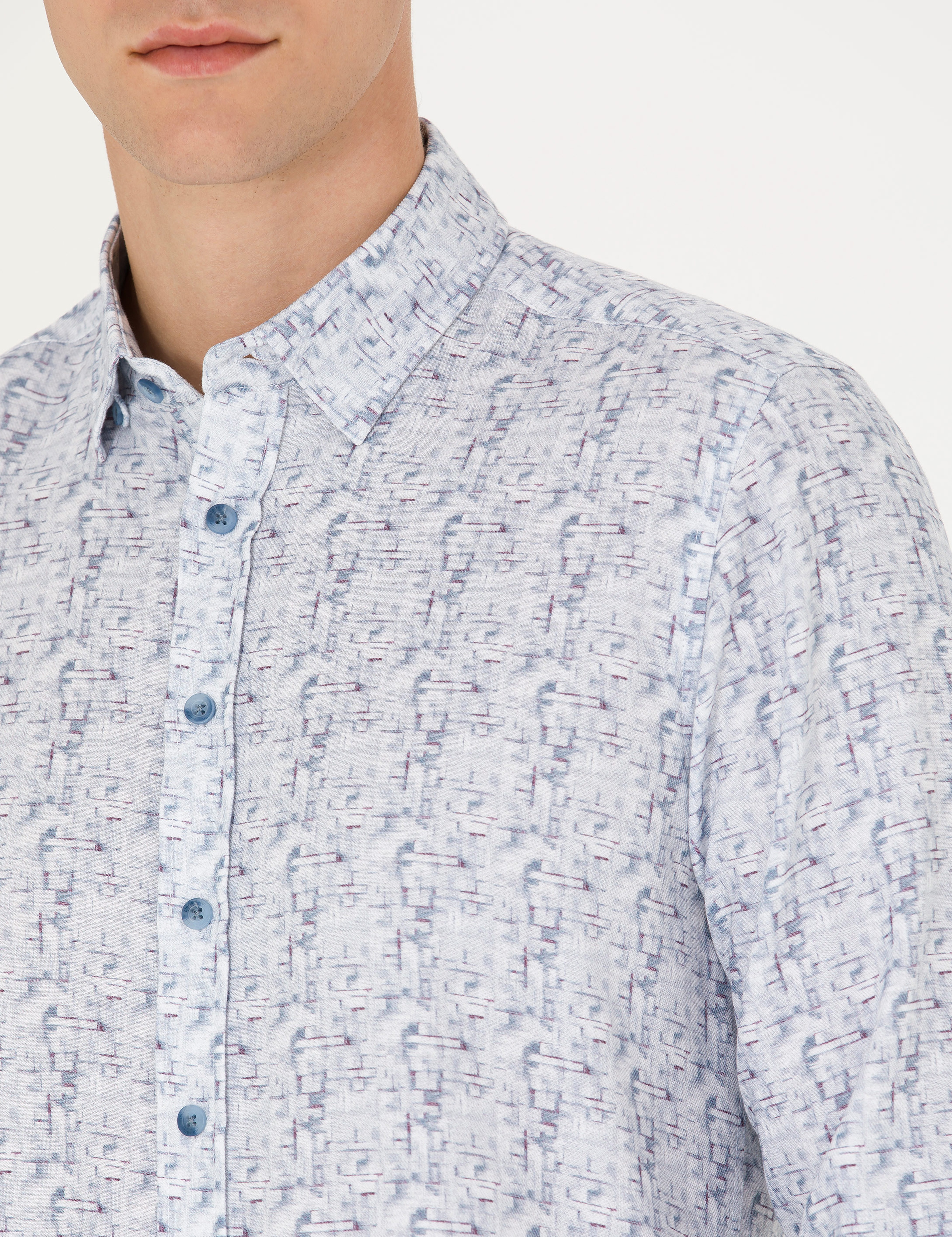 Mavi Slim Fit Uzun Kollu Gömlek - Image 7