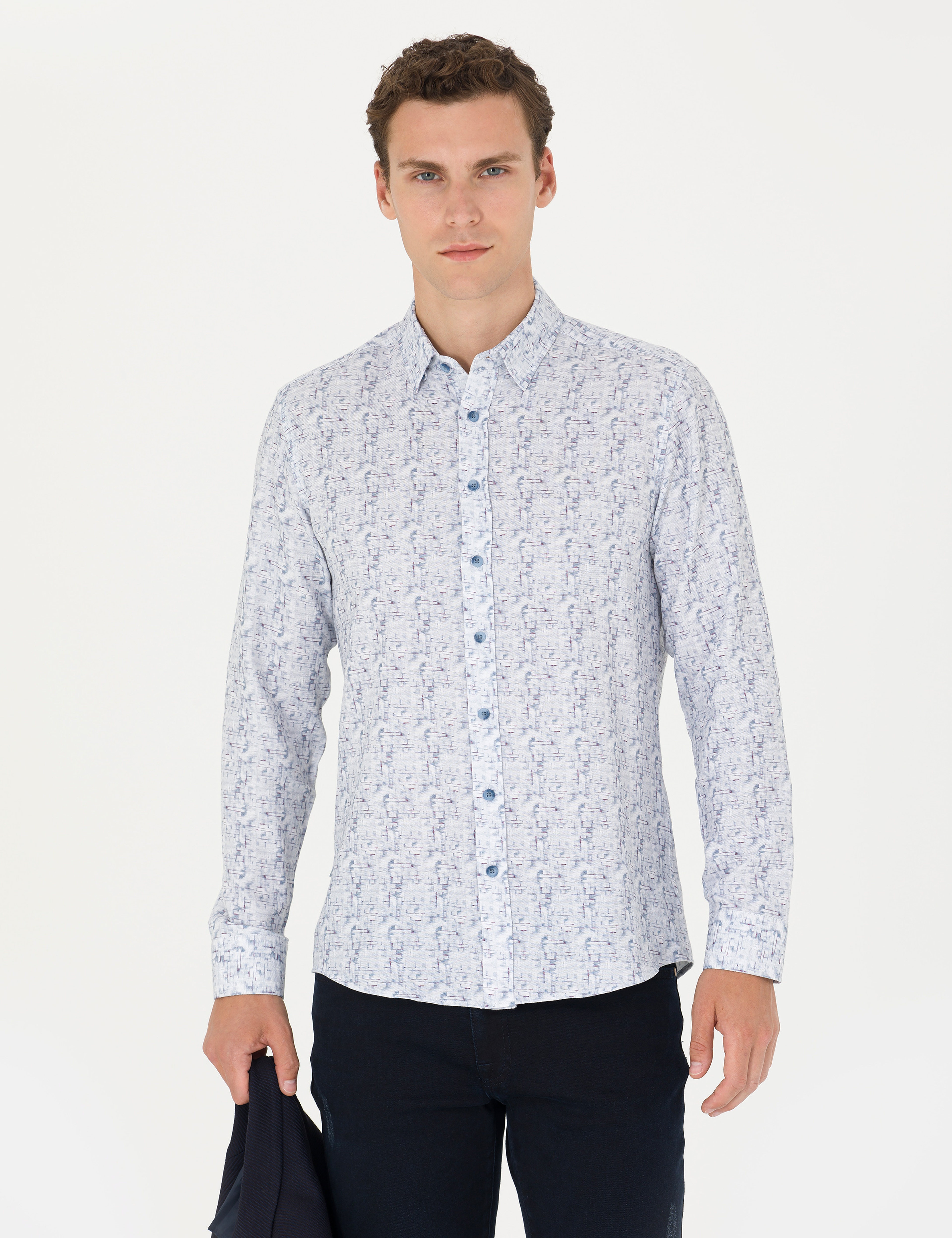 Mavi Slim Fit Uzun Kollu Gömlek - Image 3