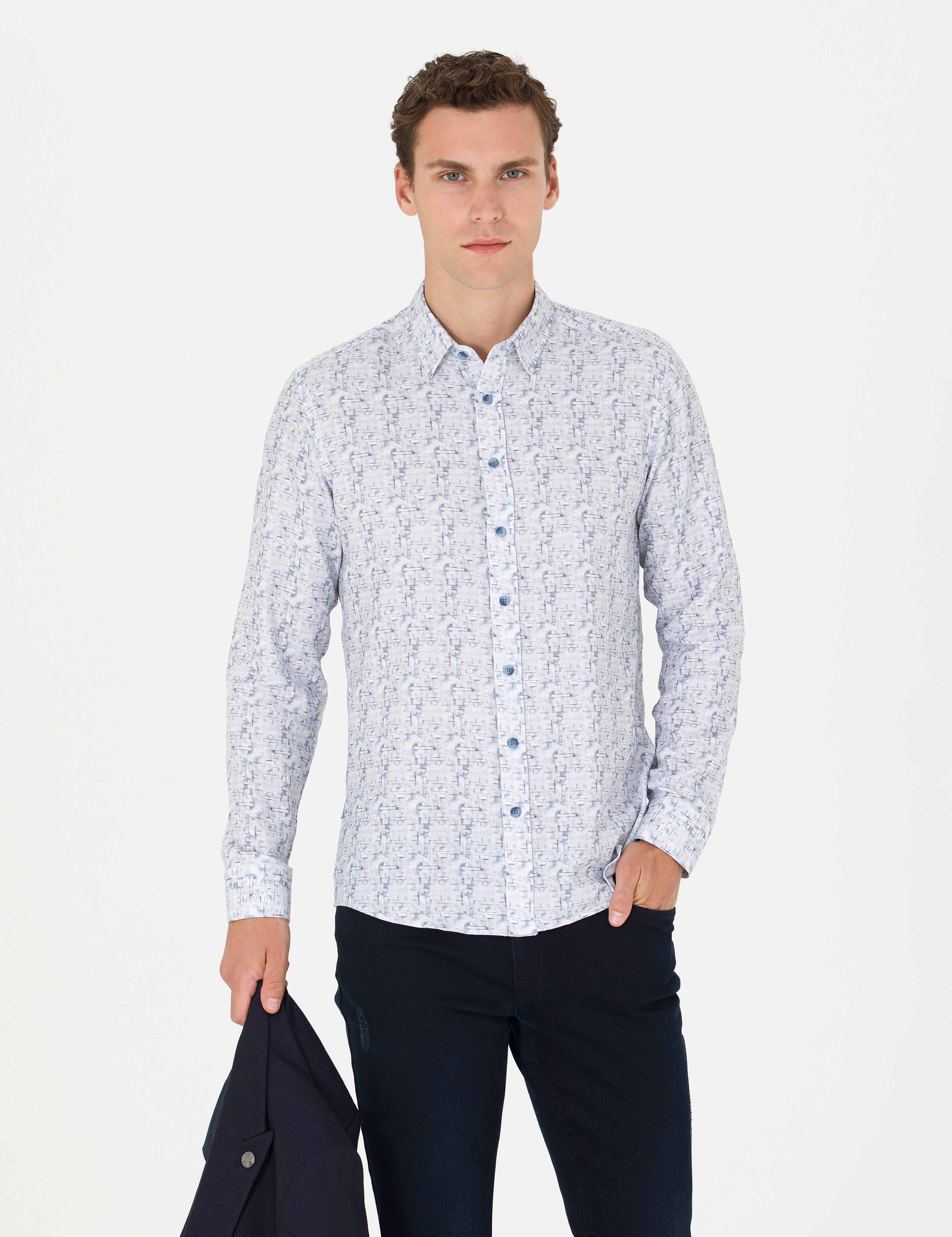 Mavi Slim Fit Uzun Kollu Gömlek - Image 1