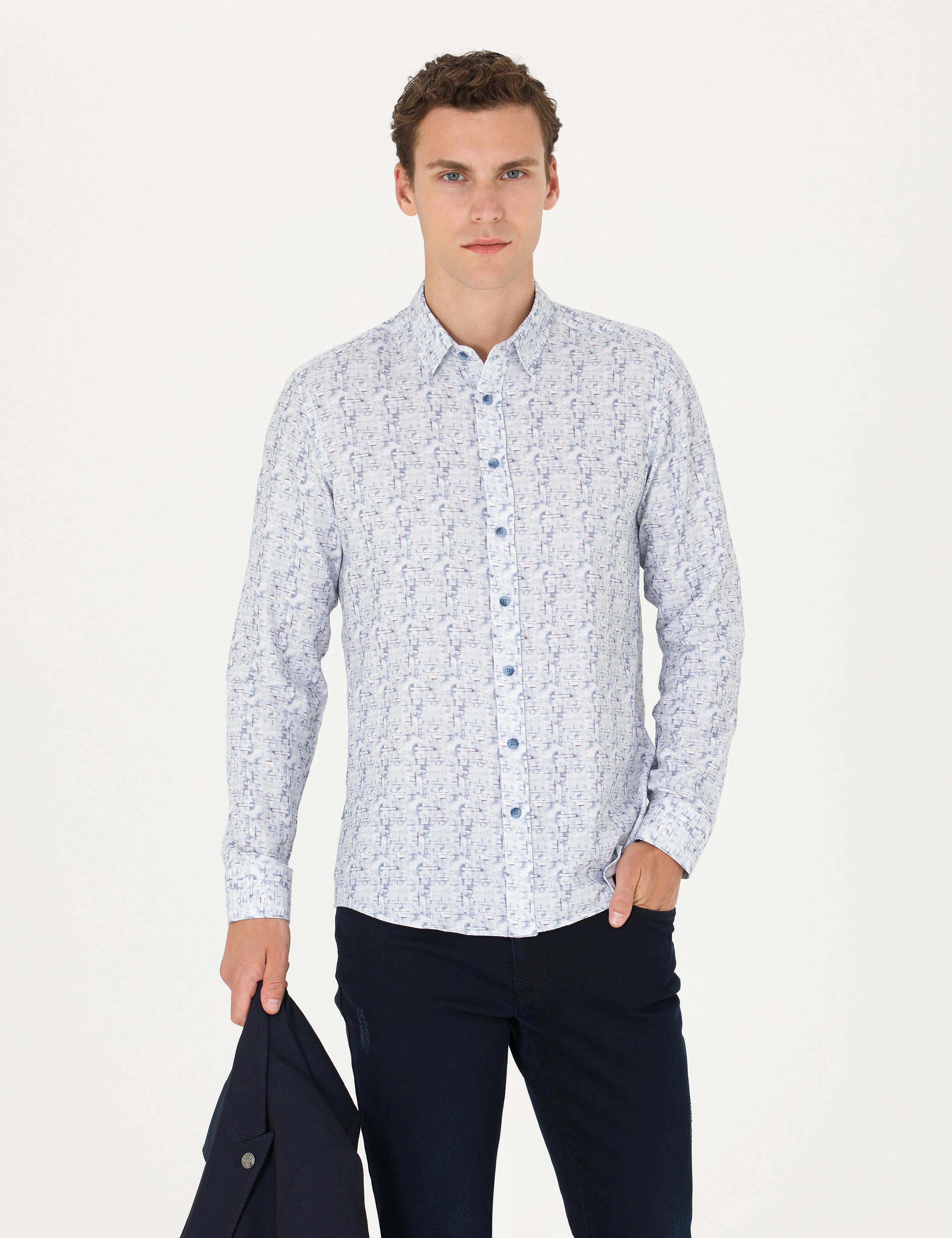 Mavi Slim Fit Uzun Kollu Gömlek