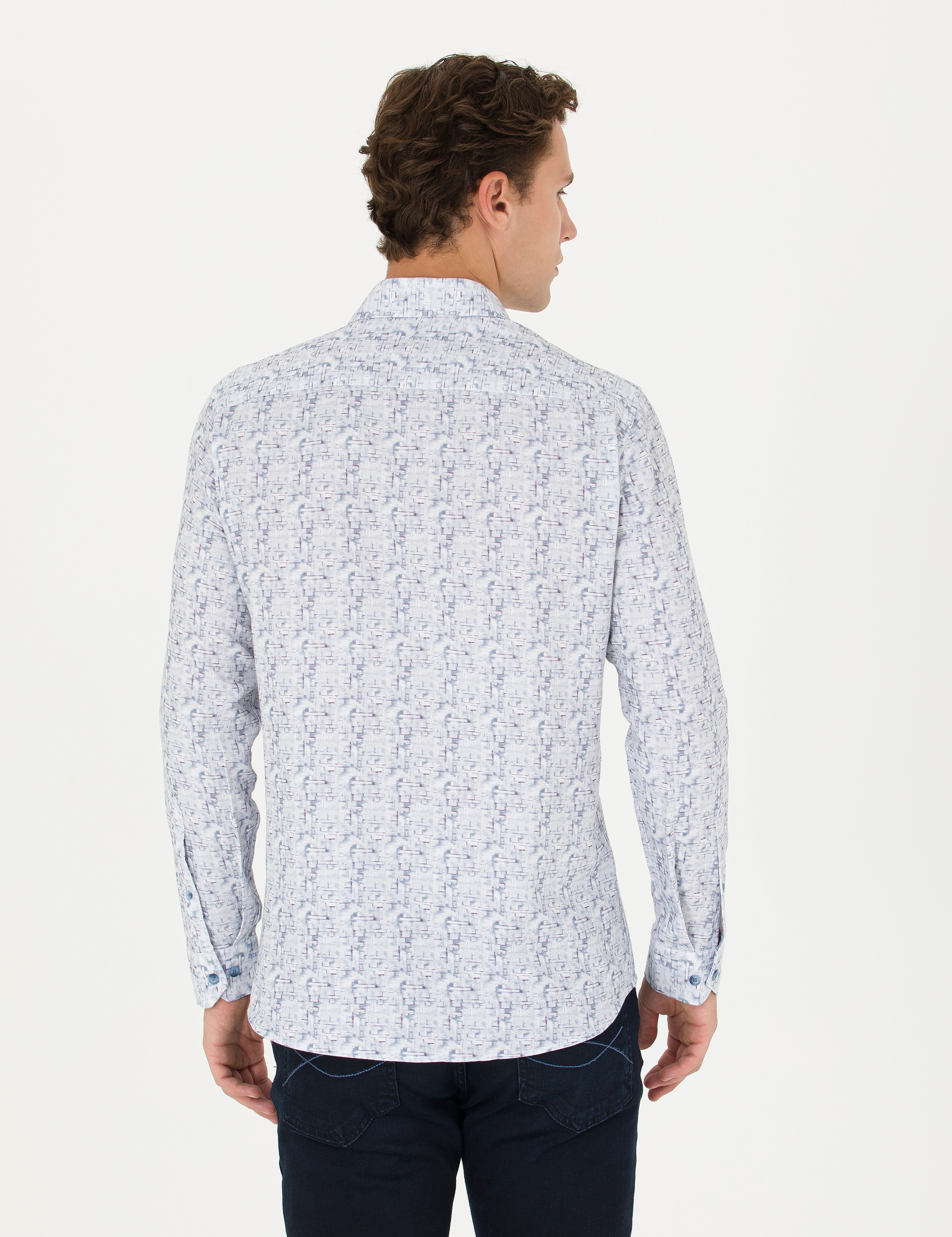 Mavi Slim Fit Uzun Kollu Gömlek - Image 5