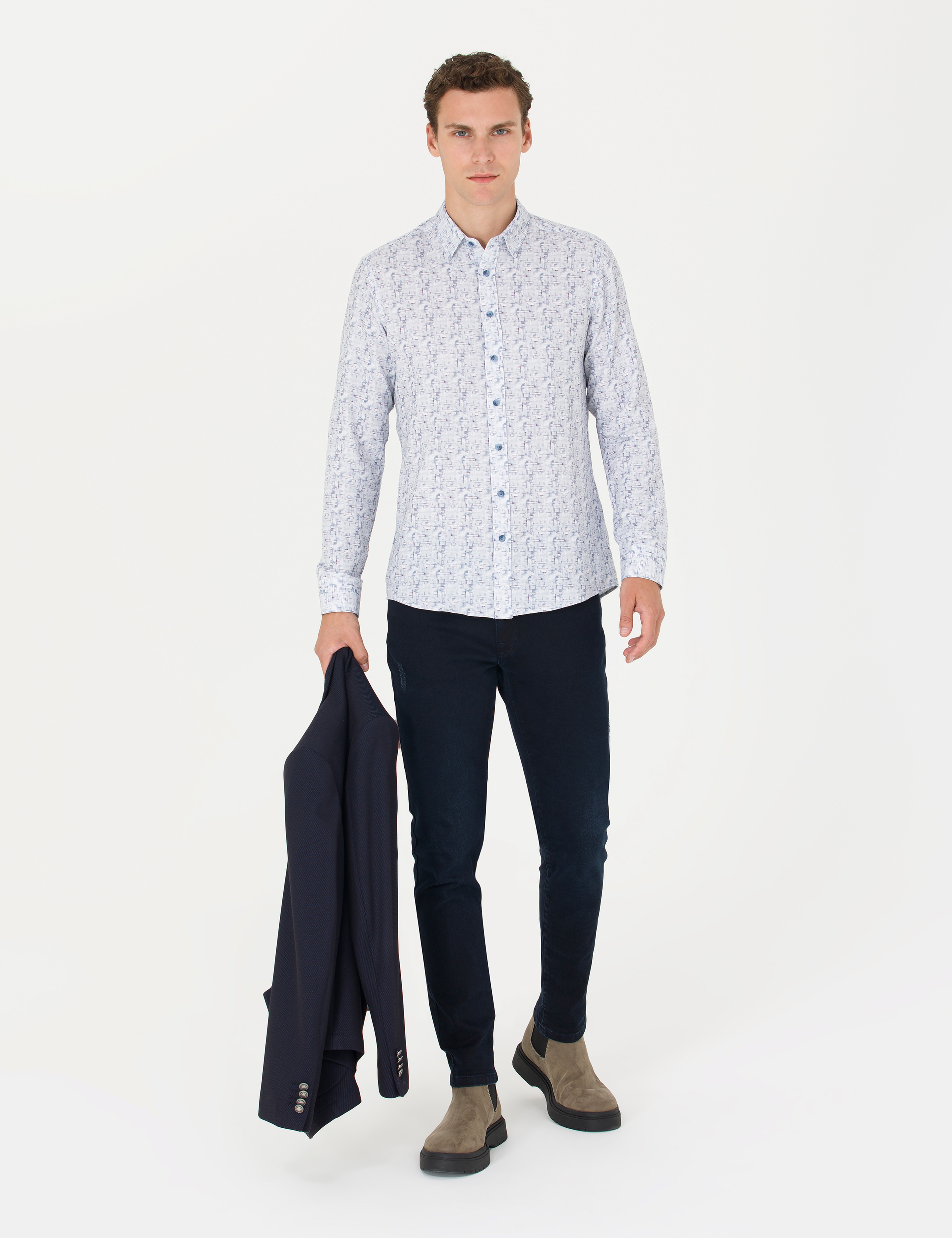 Mavi Slim Fit Uzun Kollu Gömlek - Image 4