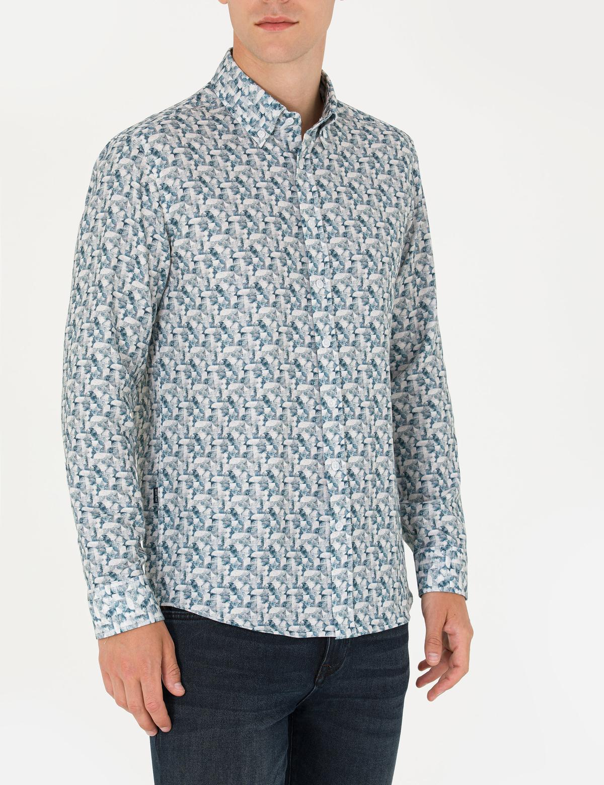 Petrol Slim Fit Uzun Kollu Gömlek - 50275621017