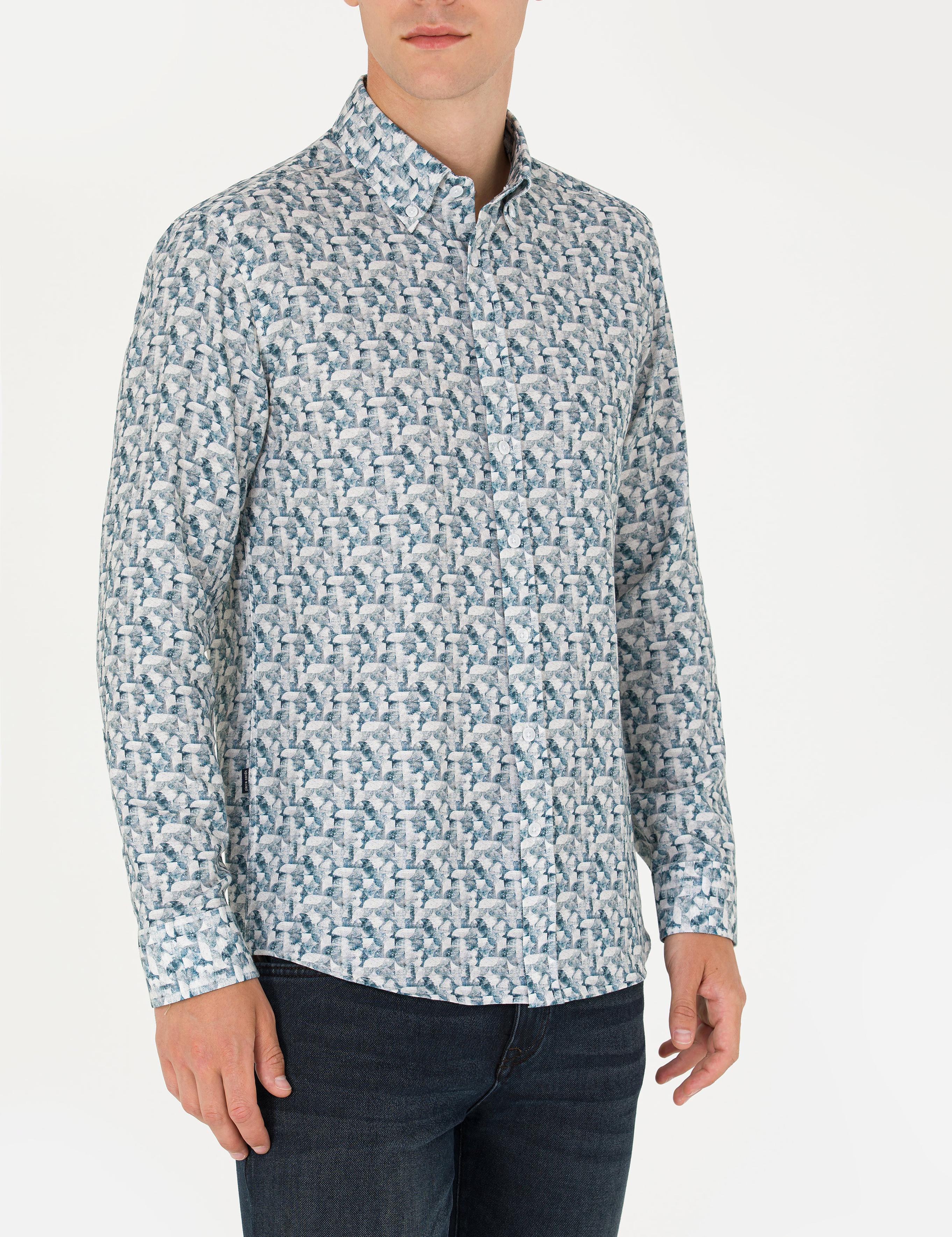 Petrol Slim Fit Uzun Kollu Gömlek