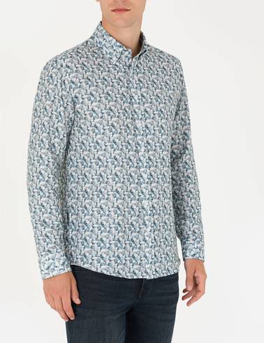 Petrol Slim Fit Uzun Kollu Gömlek
