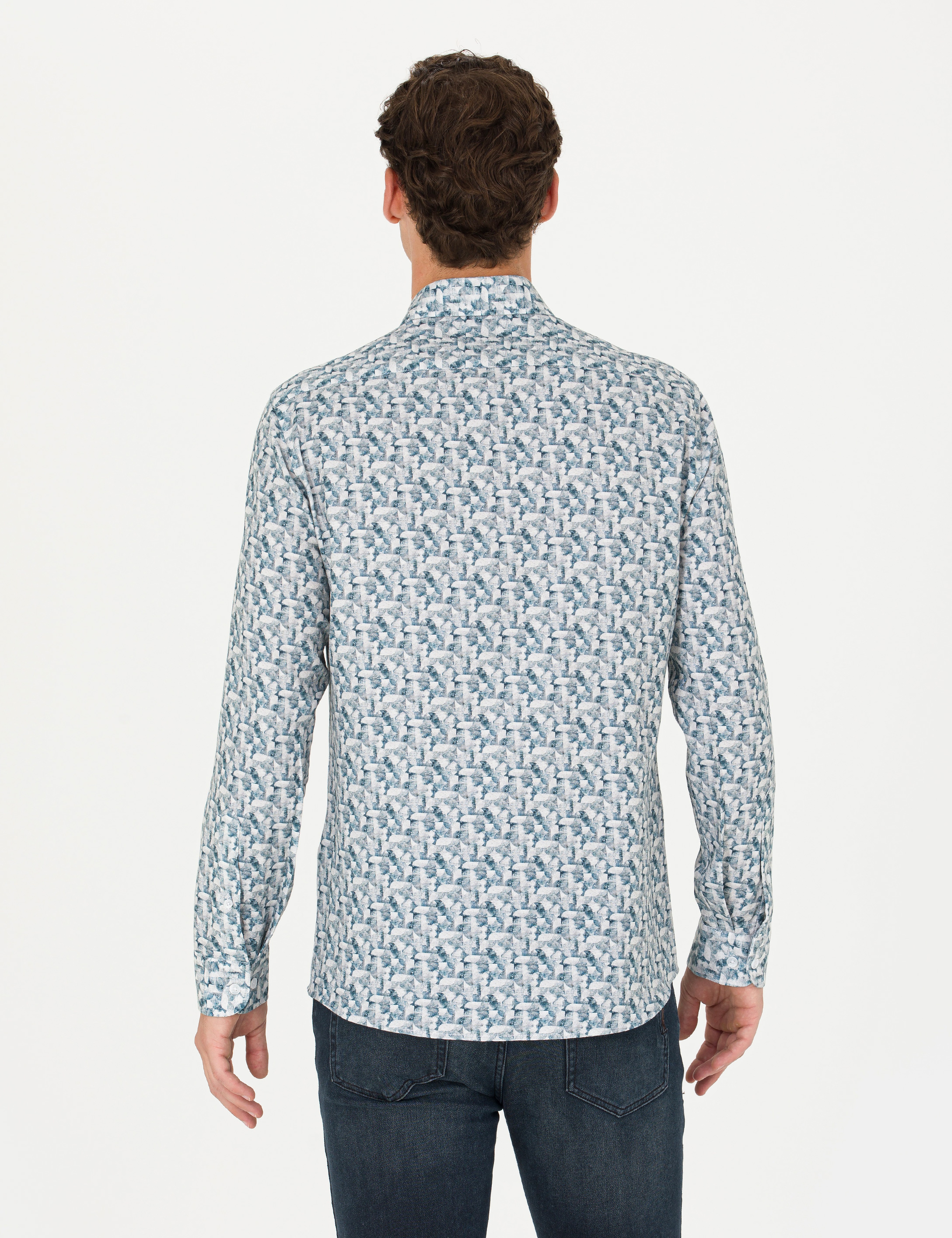 Petrol Slim Fit Uzun Kollu Gömlek - Image 5