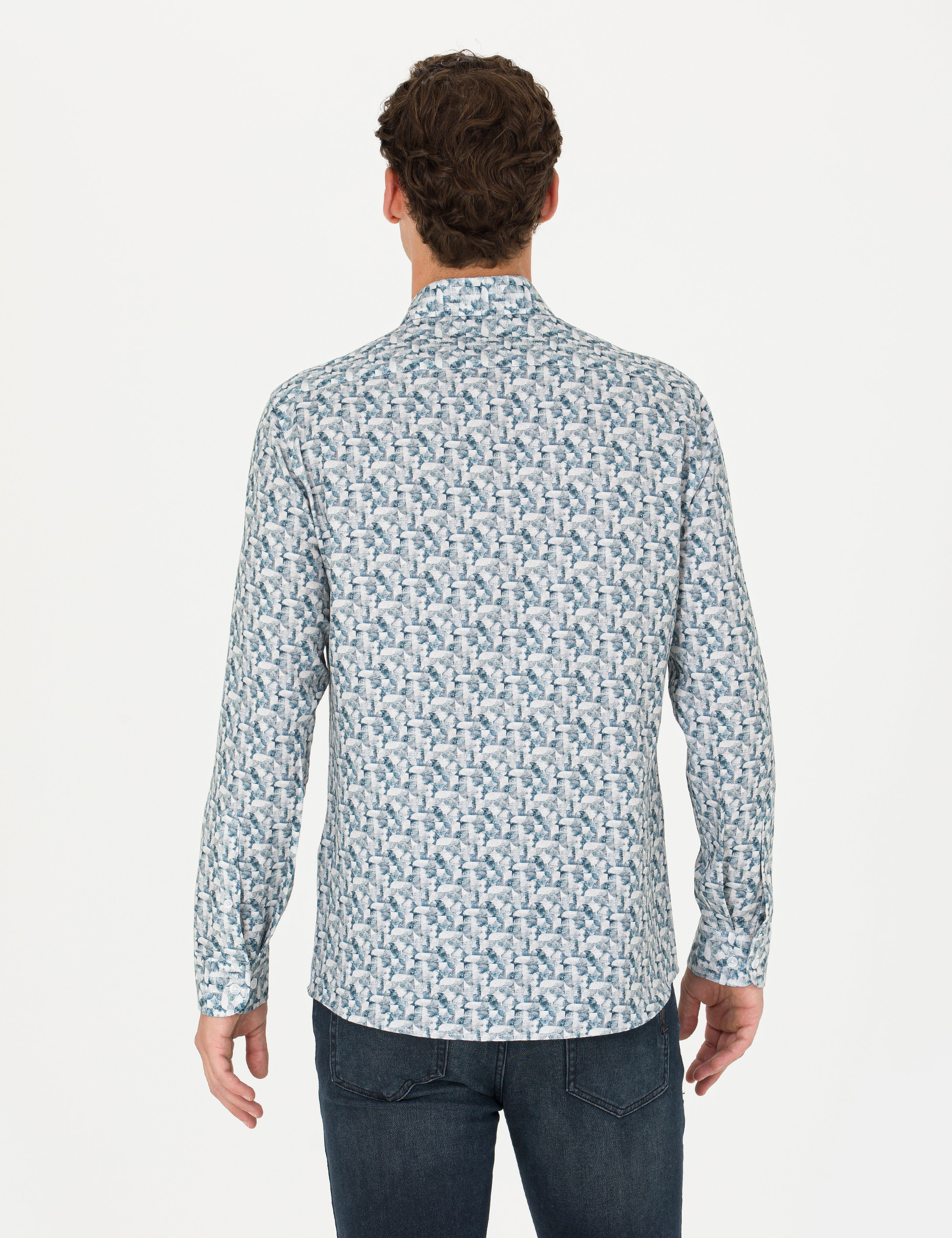 Petrol Slim Fit Uzun Kollu Gömlek