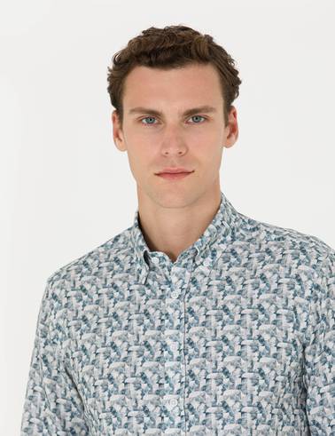 Petrol Slim Fit Uzun Kollu Gömlek