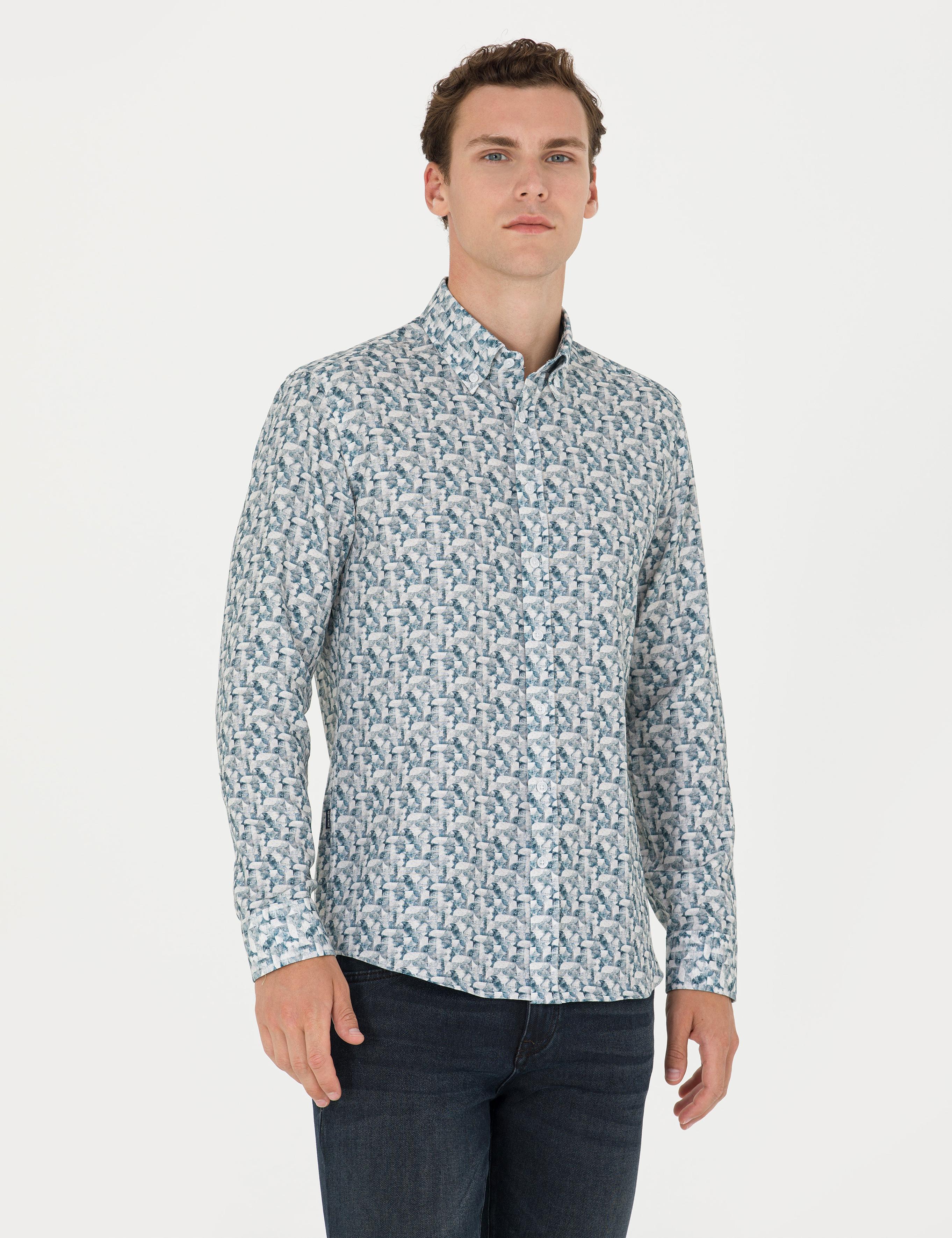 Petrol Slim Fit Uzun Kollu Gömlek