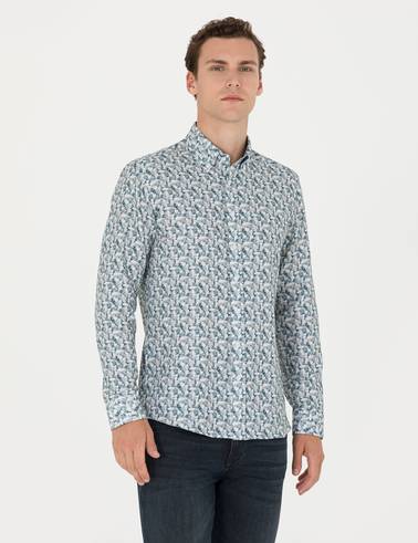 Petrol Slim Fit Uzun Kollu Gömlek