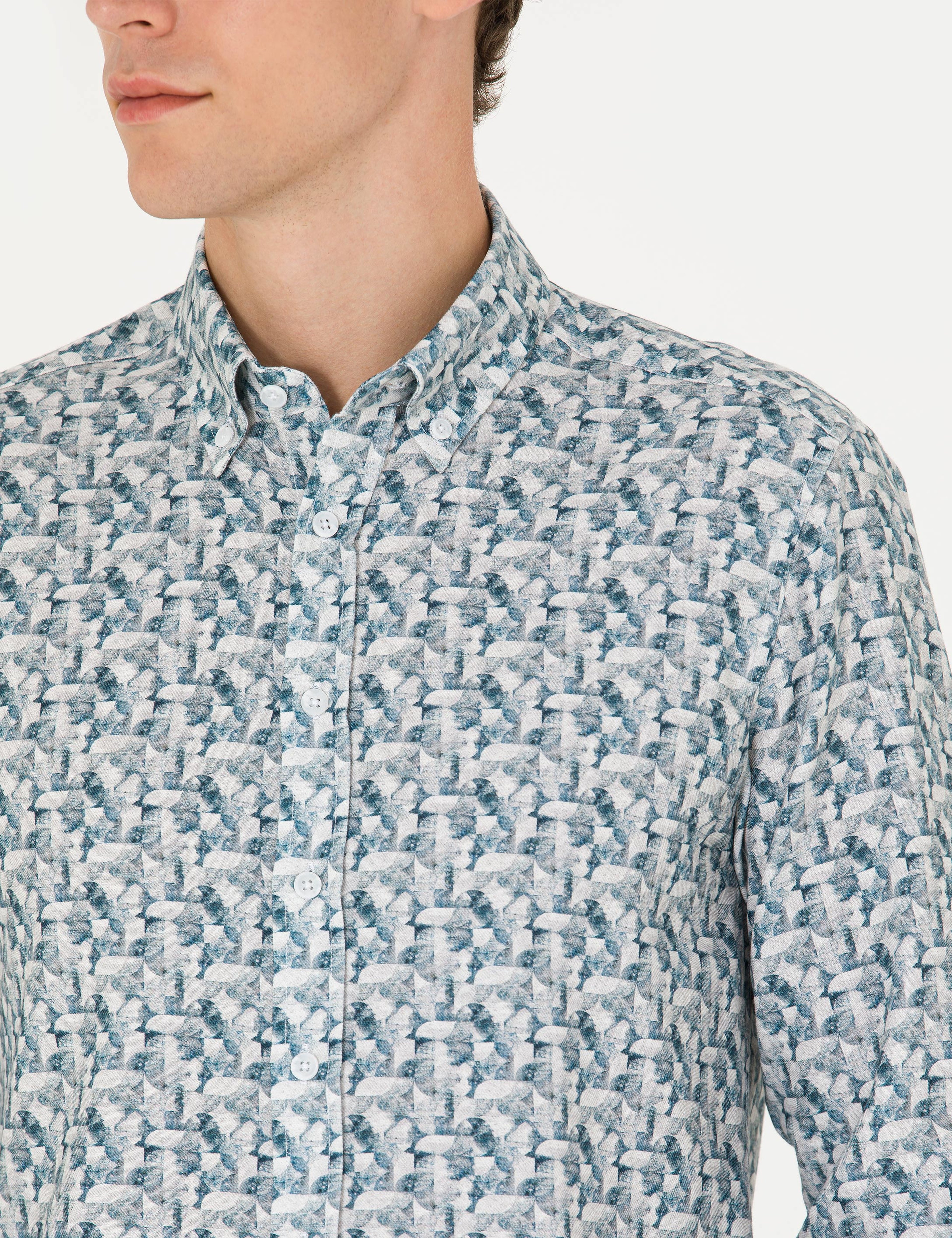 Petrol Slim Fit Uzun Kollu Gömlek - Image 7