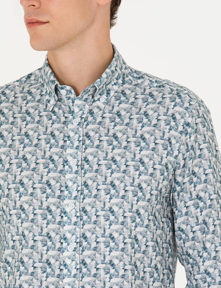 Petrol Slim Fit Uzun Kollu Gömlek