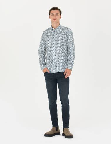 Petrol Slim Fit Uzun Kollu Gömlek