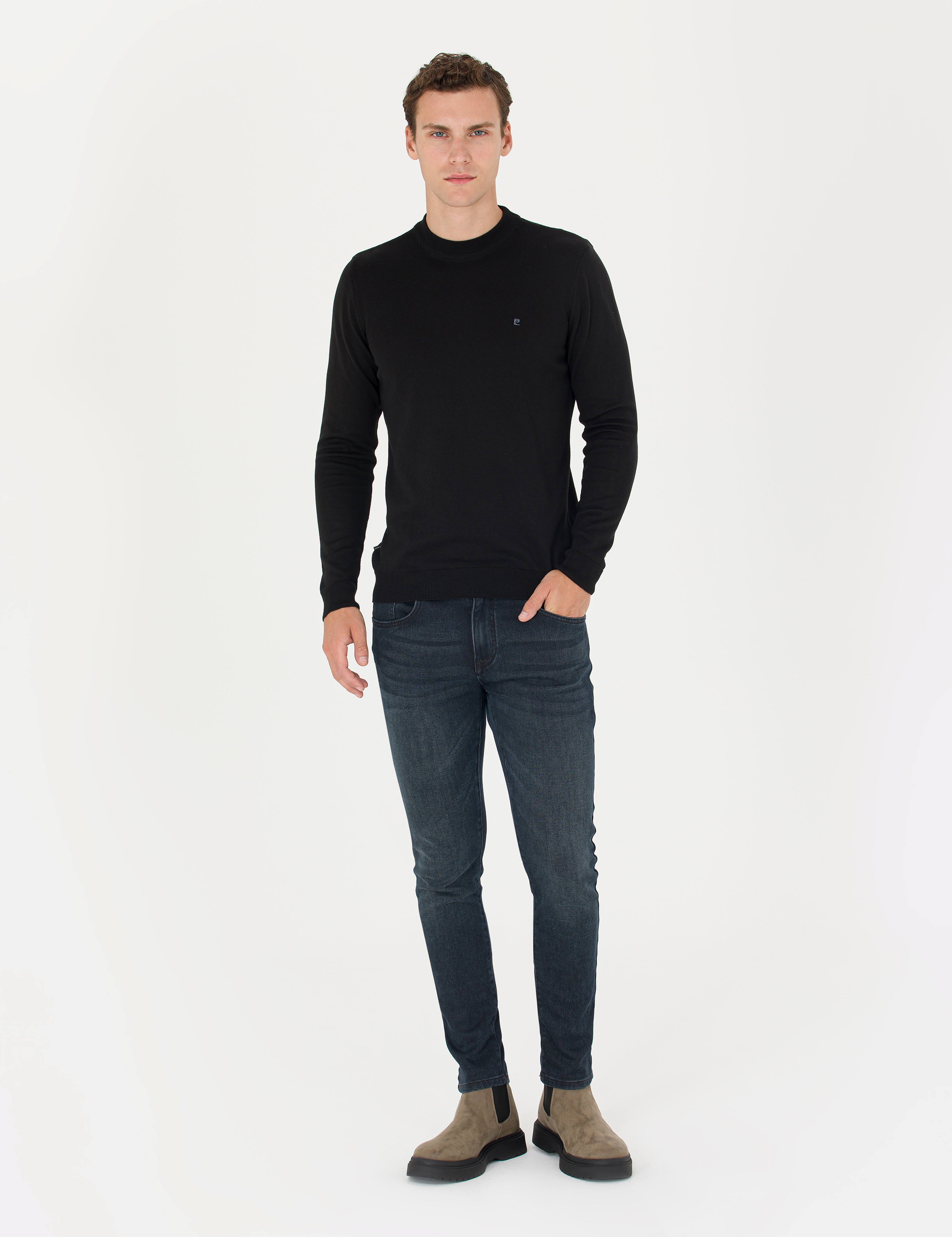 Siyah Slim Fit Yarım Balıkçı Yaka Basic Triko Kazak - Image 4