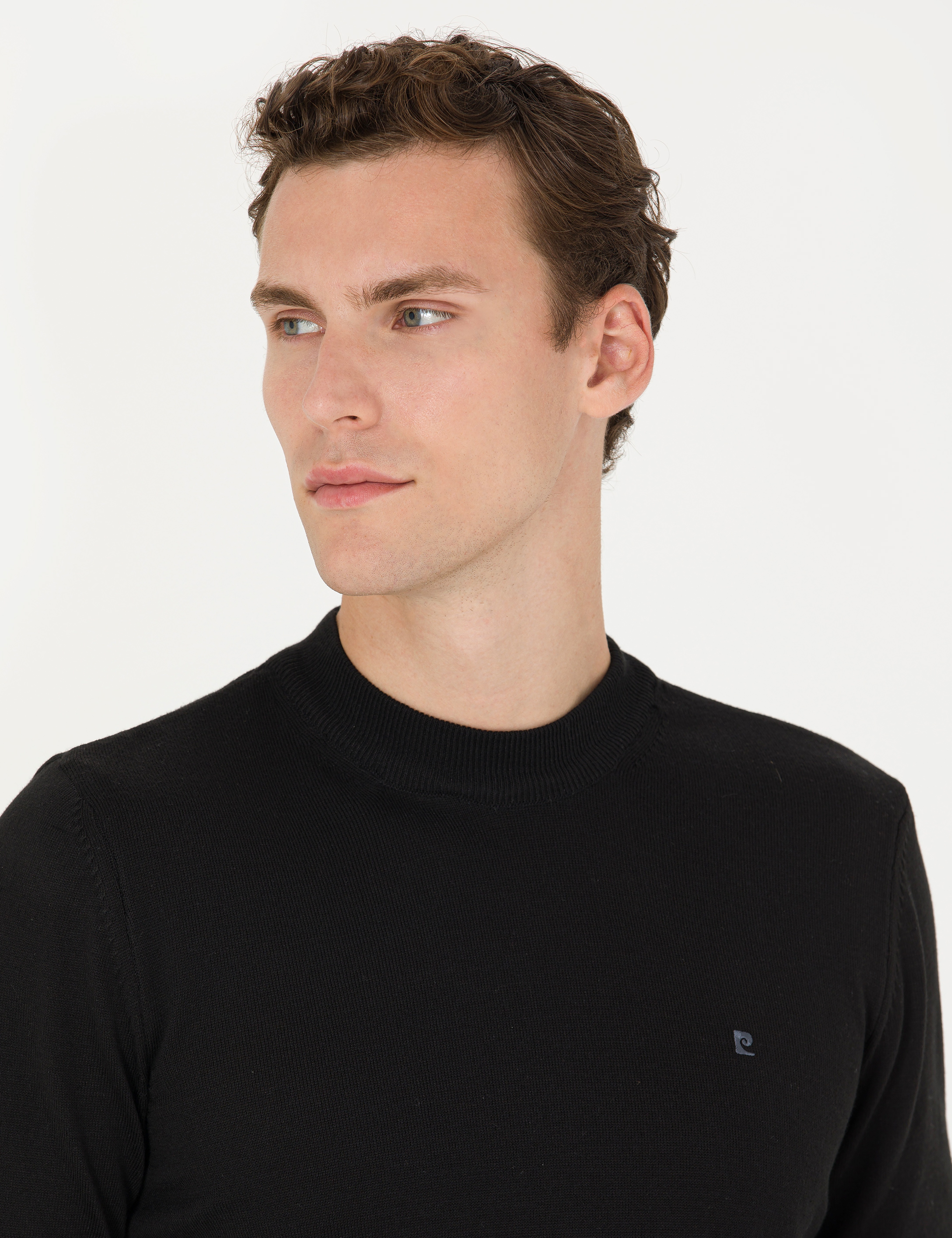 Siyah Slim Fit Yarım Balıkçı Yaka Basic Triko Kazak - Image 2