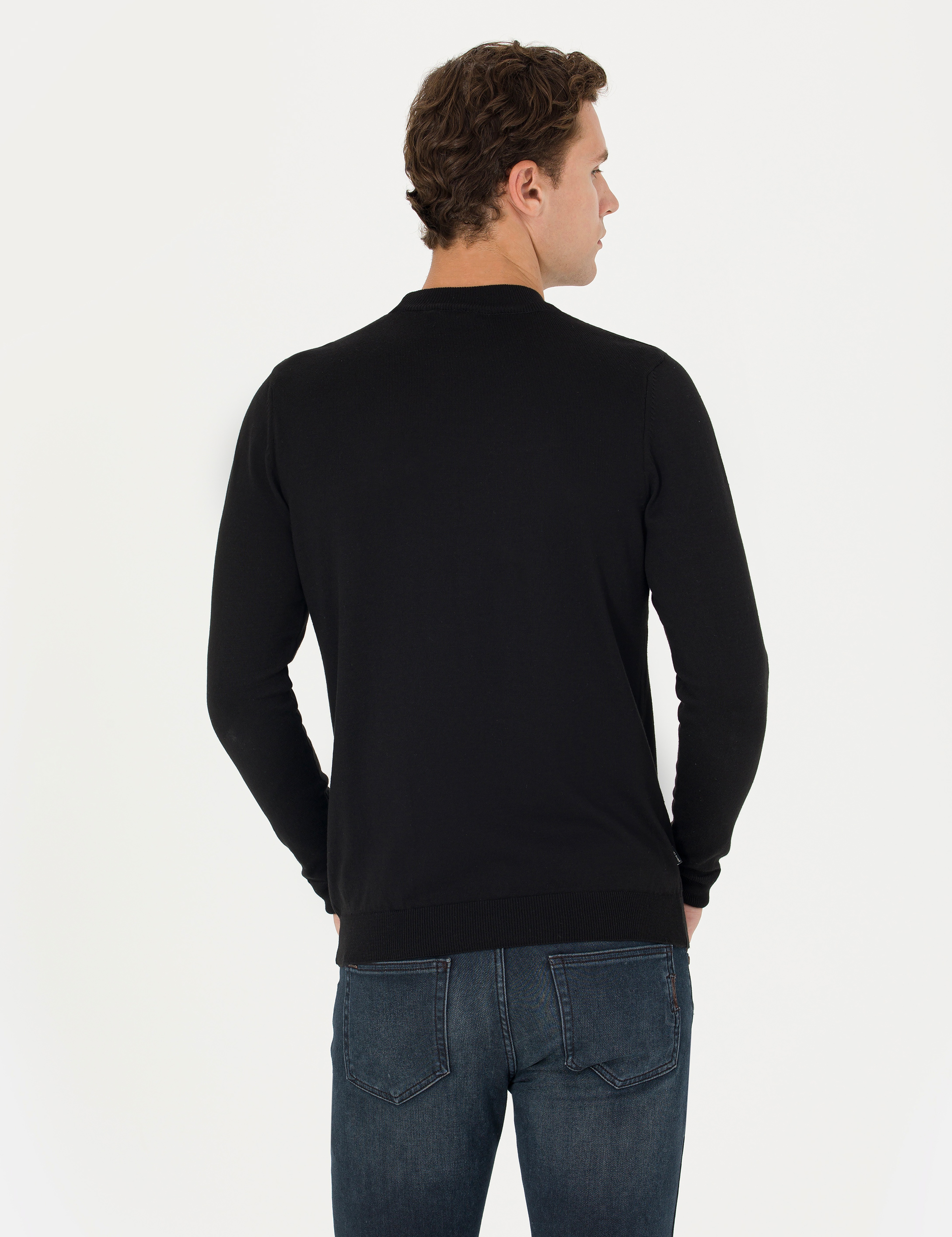 Siyah Slim Fit Yarım Balıkçı Yaka Basic Triko Kazak - Image 5