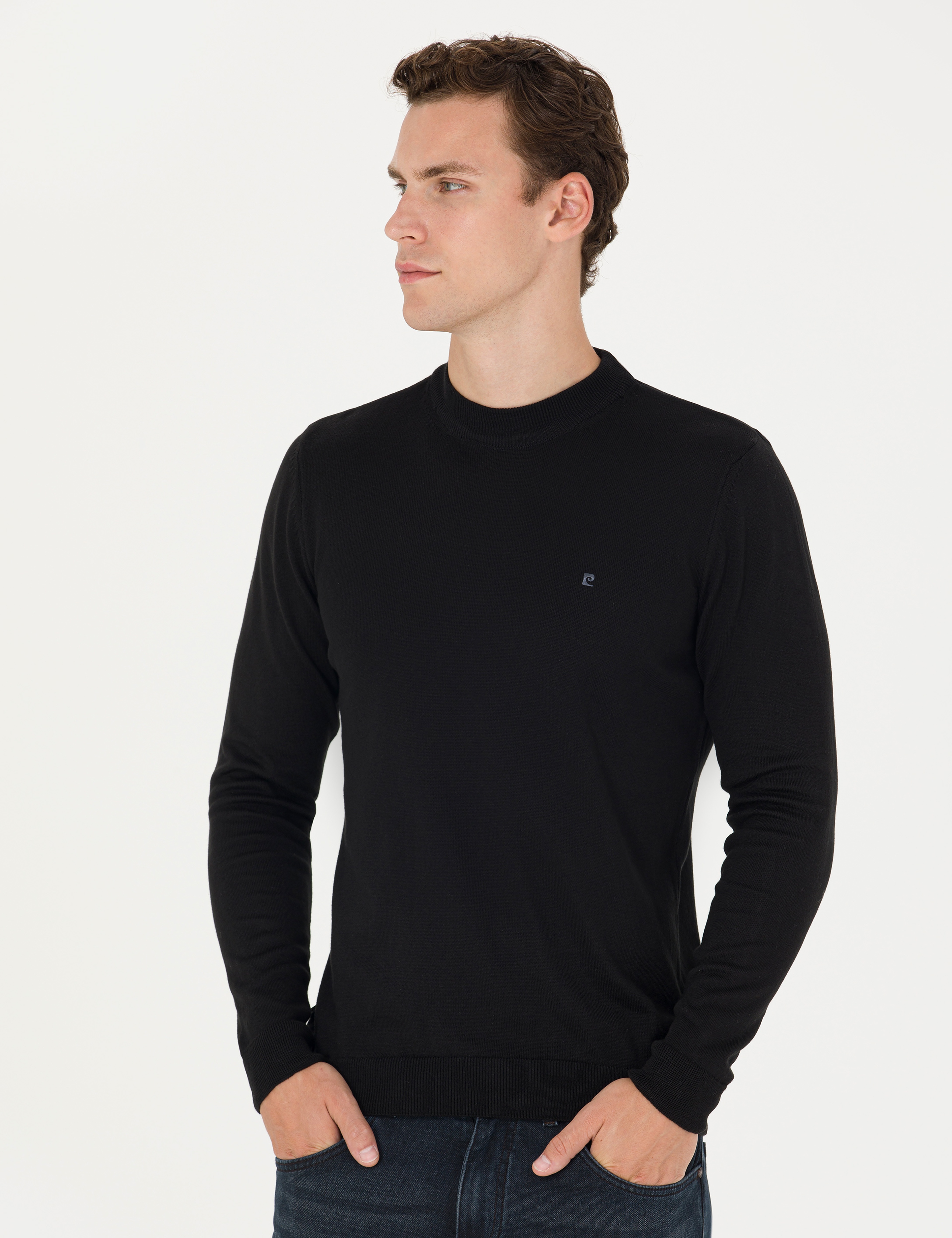 Siyah Slim Fit Yarım Balıkçı Yaka Basic Triko Kazak - Image 3