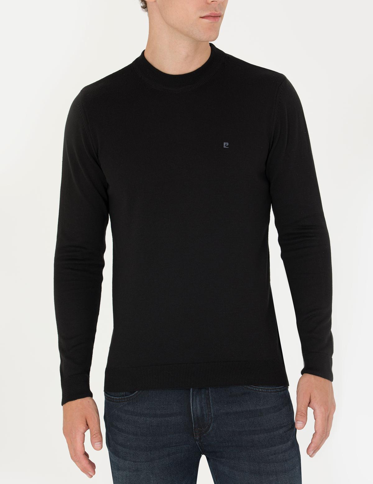 Siyah Slim Fit Yarım Balıkçı Yaka Basic Triko Kazak - 50276534001