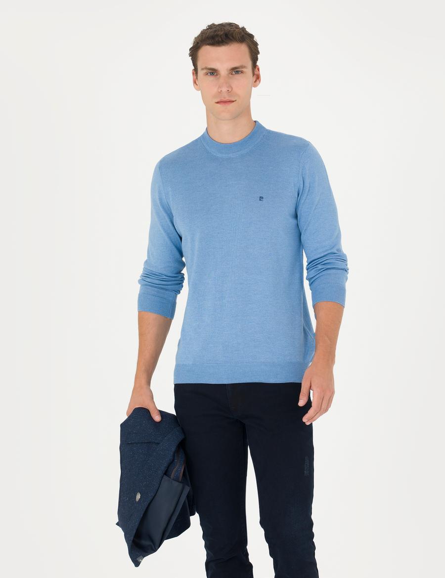 Mavi Melanj Slim Fit Çeyrek Yaka Basic Triko Kazak