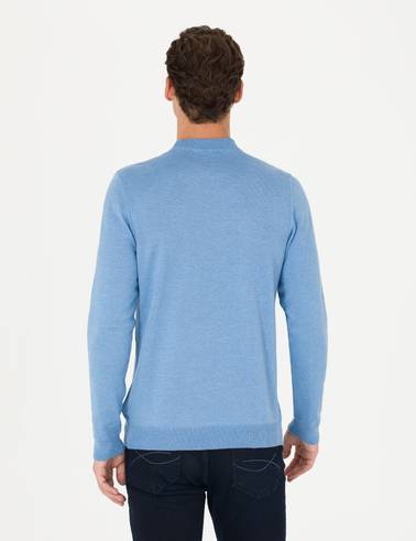 Mavi Melanj Slim Fit Çeyrek Yaka Basic Triko Kazak