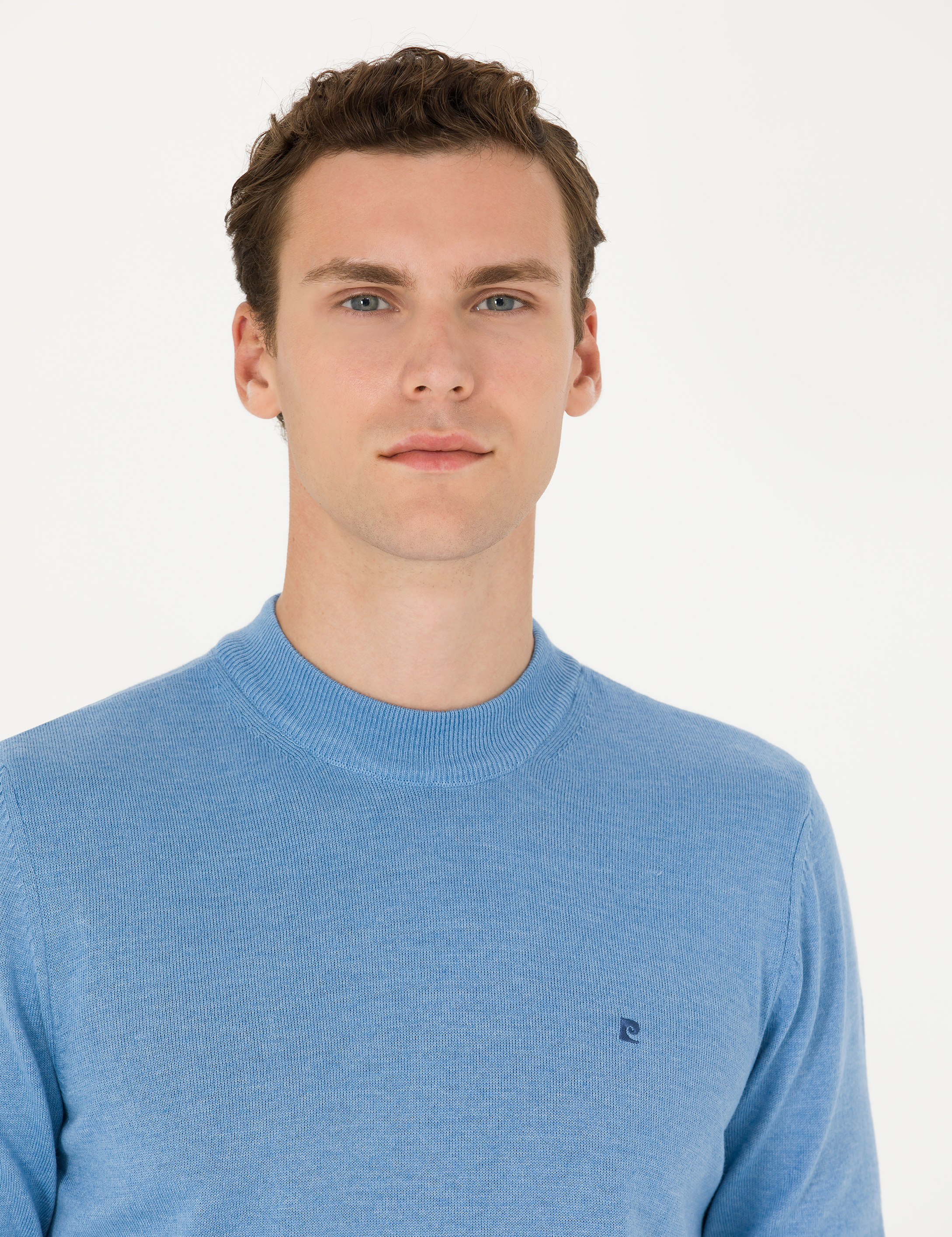 Pierre Cardin Mavi Melanj Slim Fit Çeyrek Yaka Basic Triko Kazak görsel 2