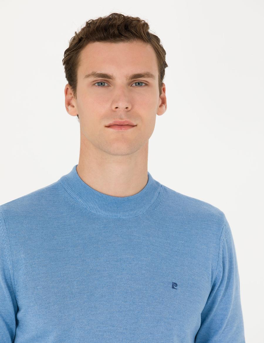 Mavi Melanj Slim Fit Çeyrek Yaka Basic Triko Kazak