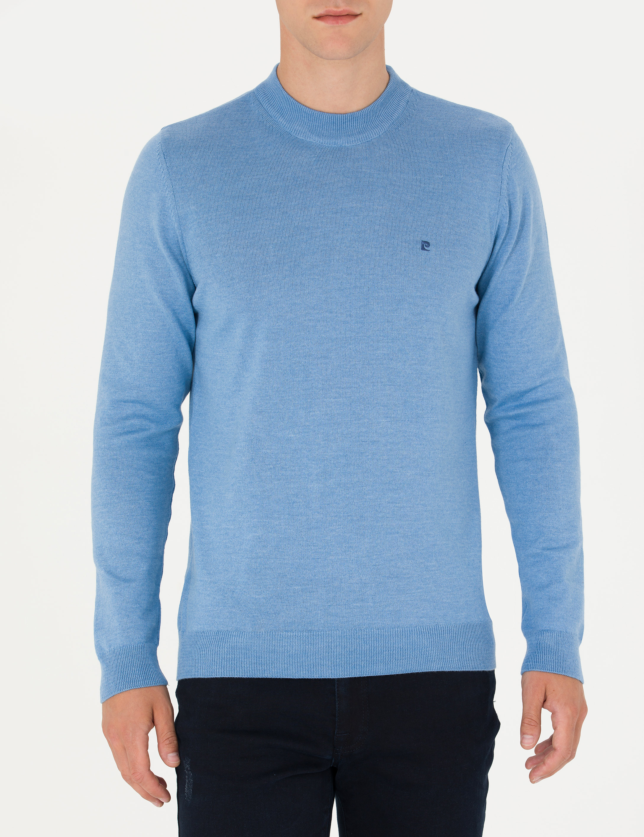 Pierre Cardin Mavi Melanj Slim Fit Çeyrek Yaka Basic Triko Kazak görsel 6