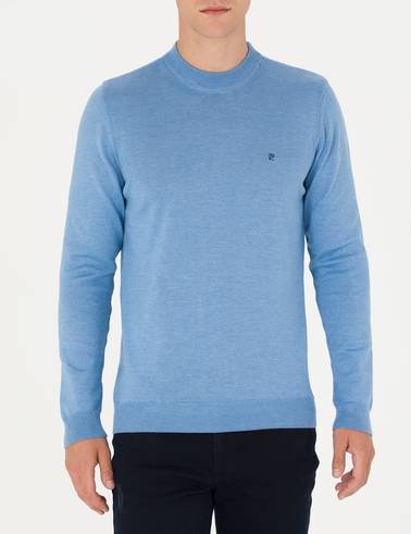 Mavi Melanj Slim Fit Çeyrek Yaka Basic Triko Kazak
