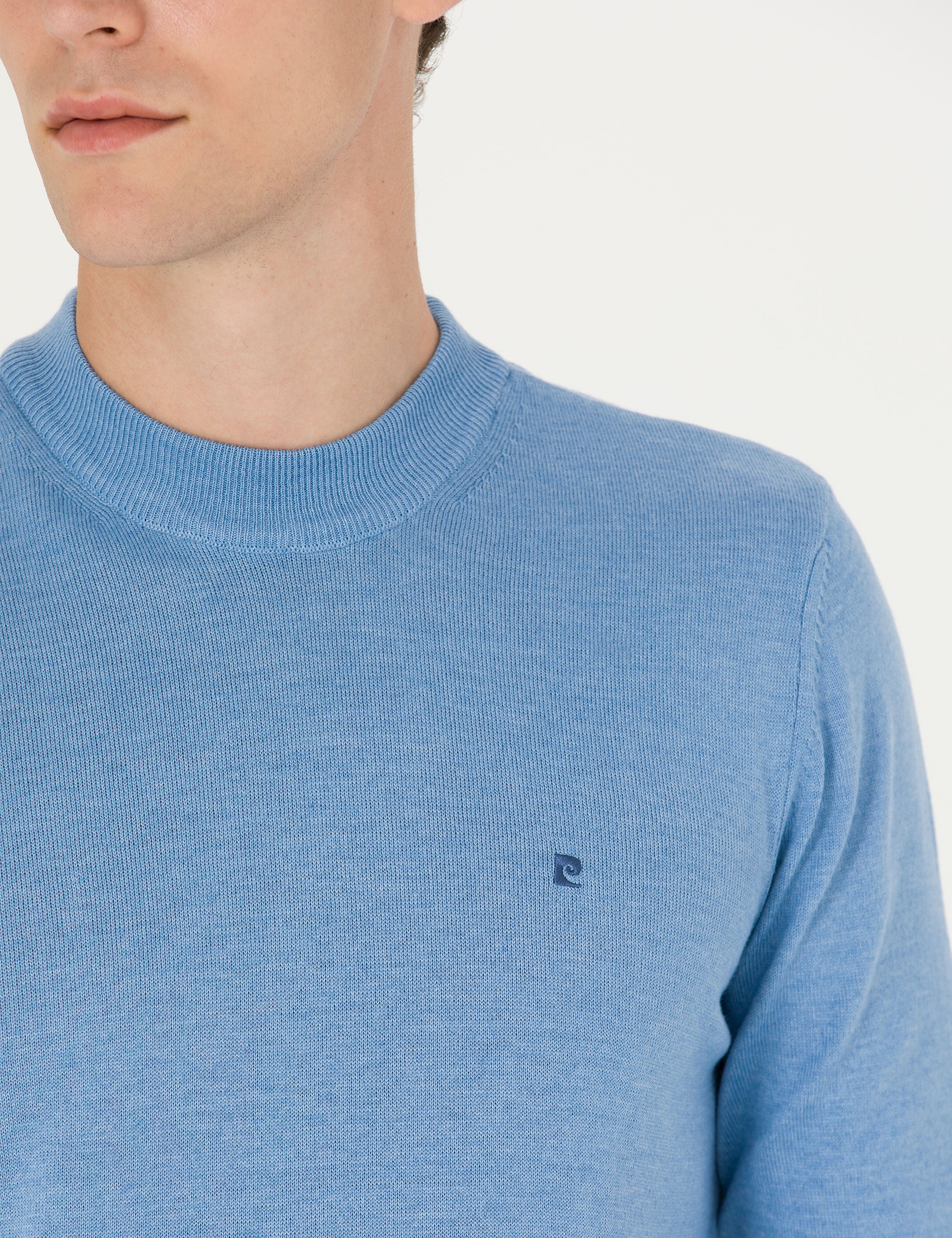 Pierre Cardin Mavi Melanj Slim Fit Çeyrek Yaka Basic Triko Kazak görsel 7