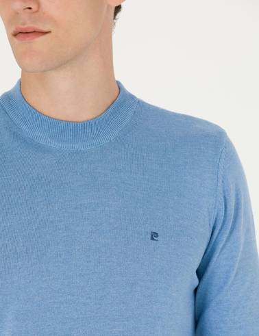Mavi Melanj Slim Fit Çeyrek Yaka Basic Triko Kazak
