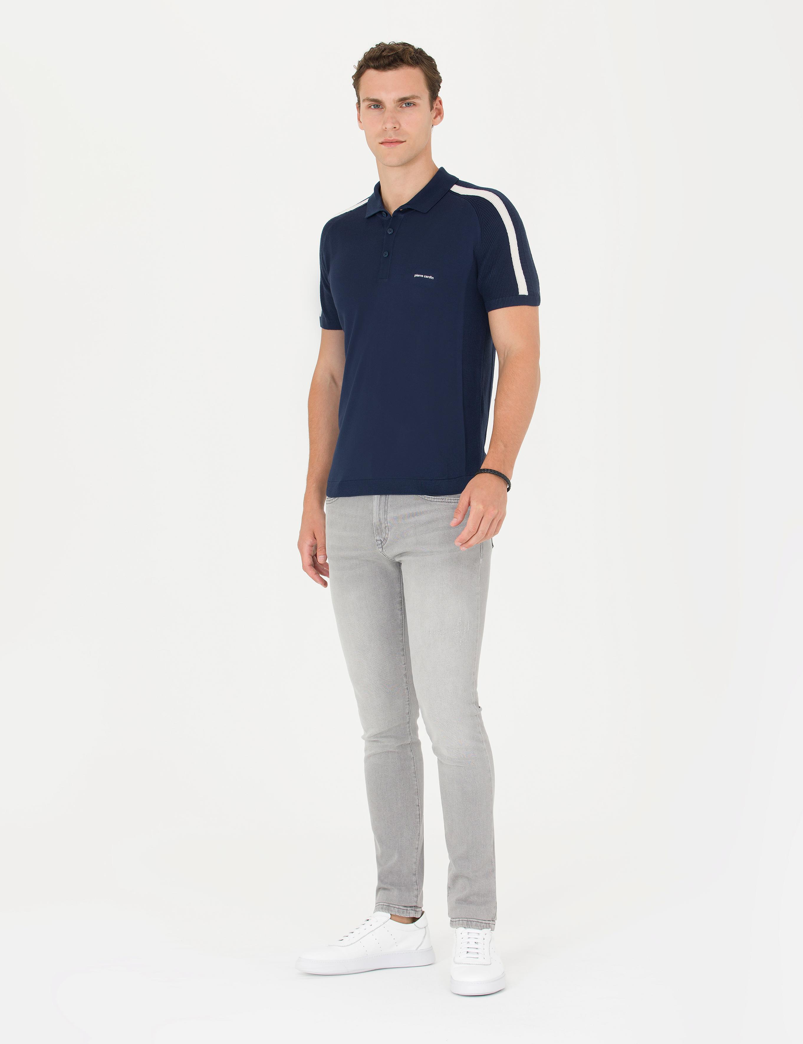 Lacivert Slim Fit Düğmeli Polo Yaka Triko Tişört