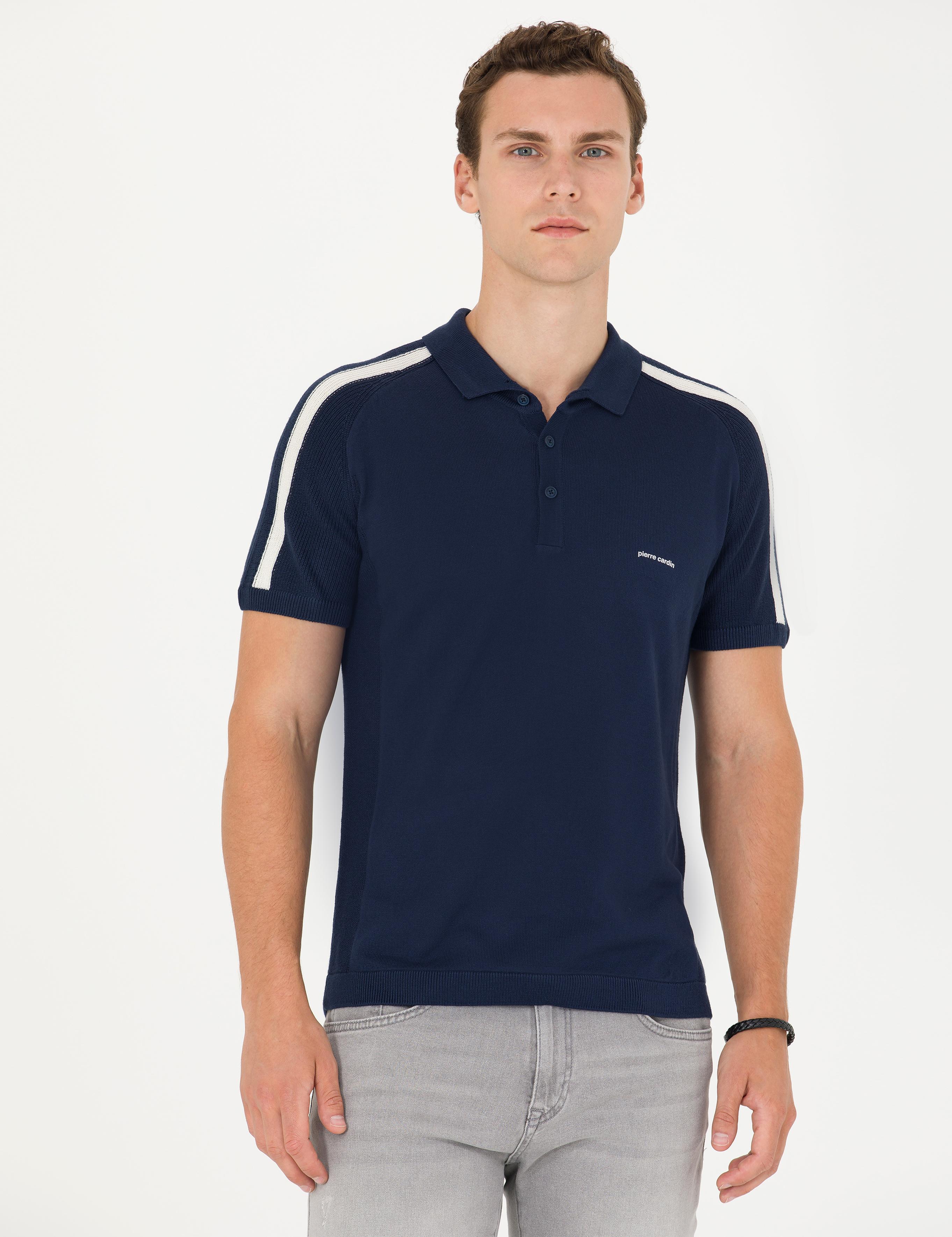 Lacivert Slim Fit Düğmeli Polo Yaka Triko Tişört