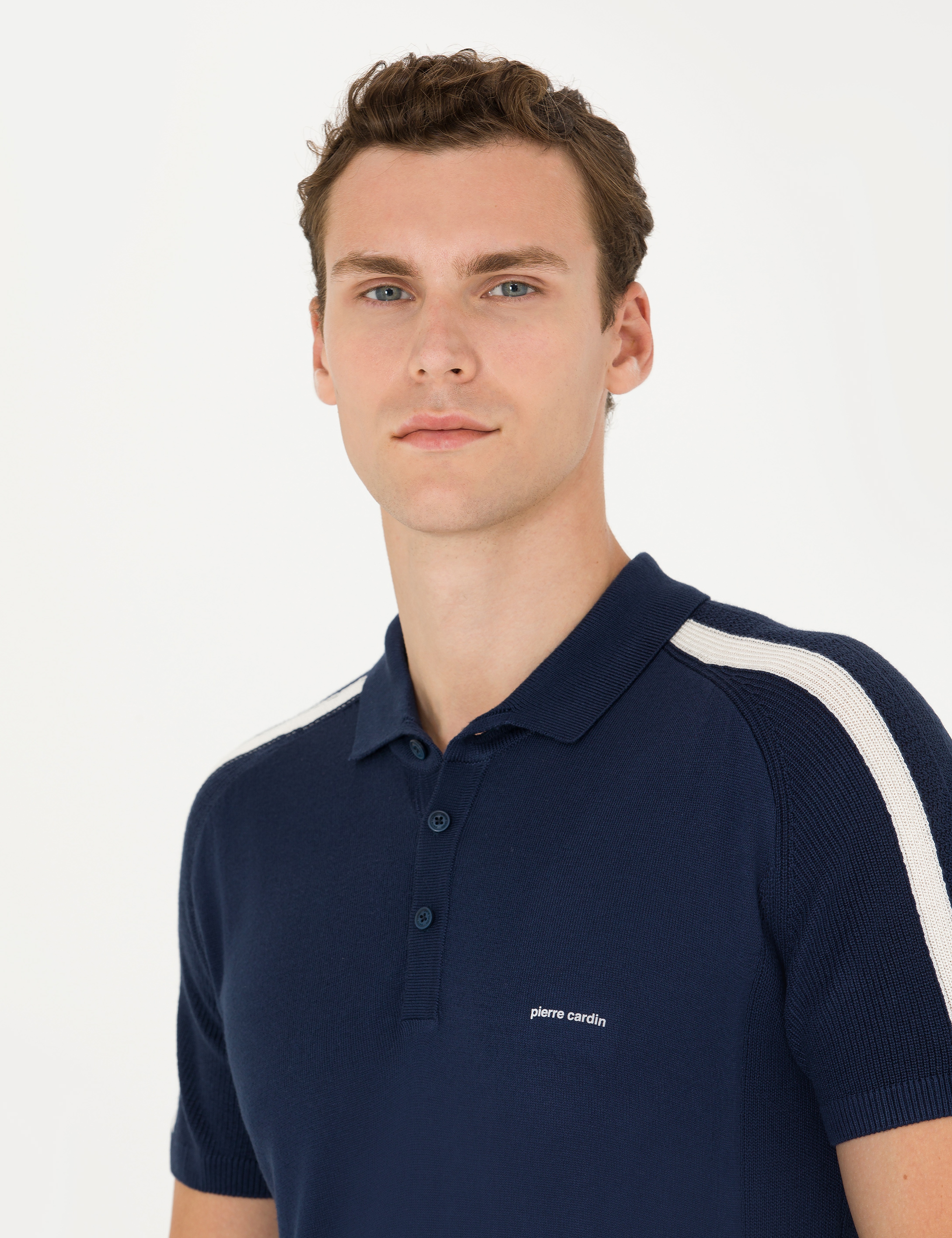 Lacivert Slim Fit Düğmeli Polo Yaka Triko Tişört - Image 2