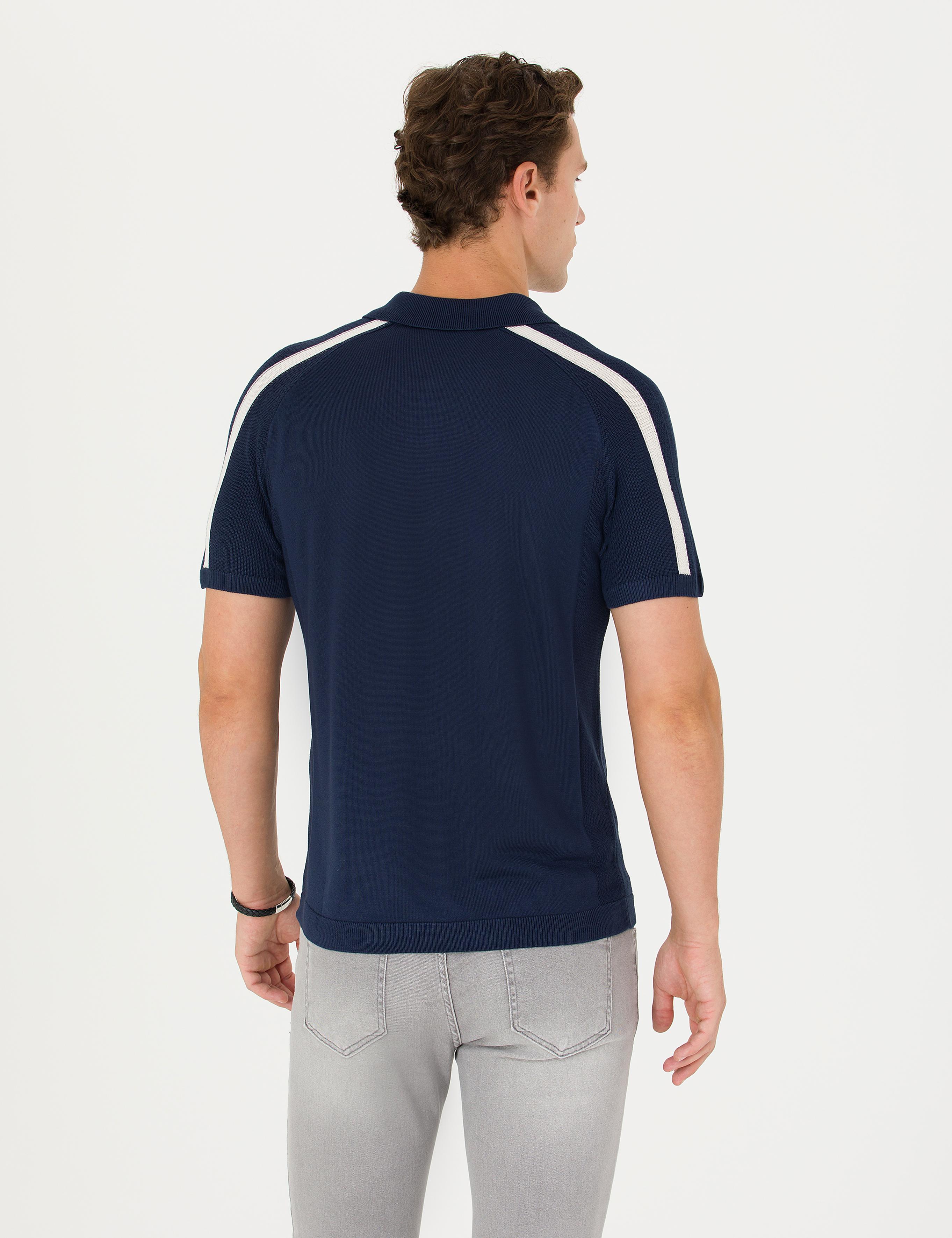 Lacivert Slim Fit Düğmeli Polo Yaka Triko Tişört