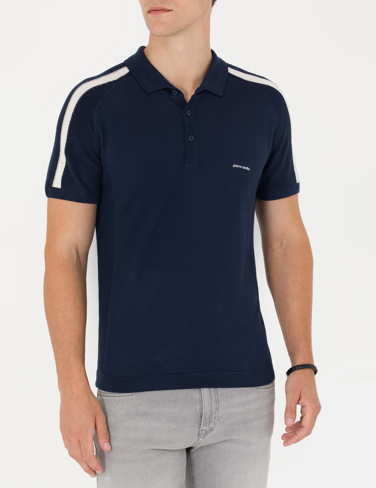 Lacivert Slim Fit Düğmeli Polo Yaka Triko Tişört - 50268282018
